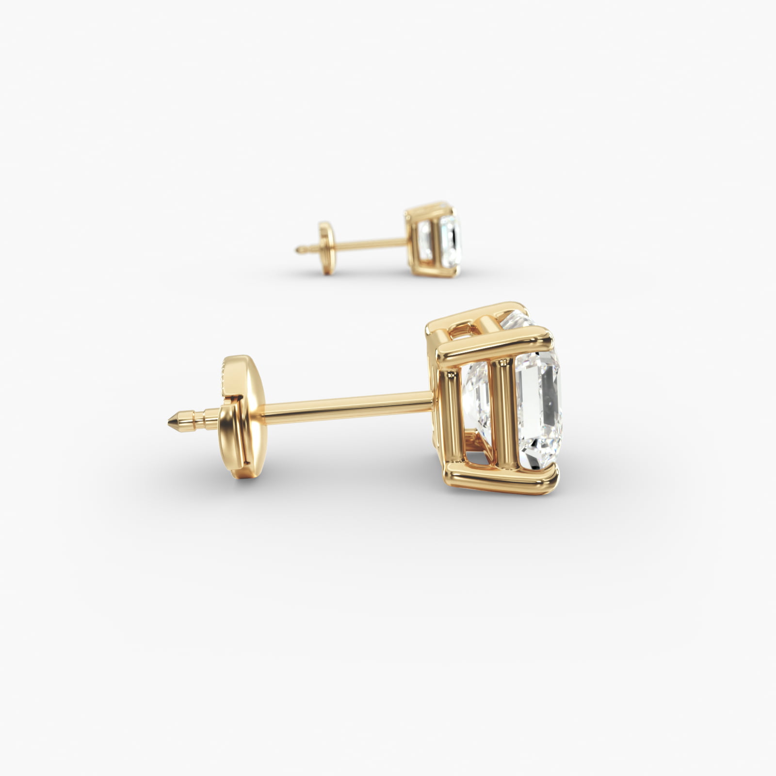 Asscher Cut Custom Diamond Stud Earrings (Setting Only) In 18K Yellow Gold
