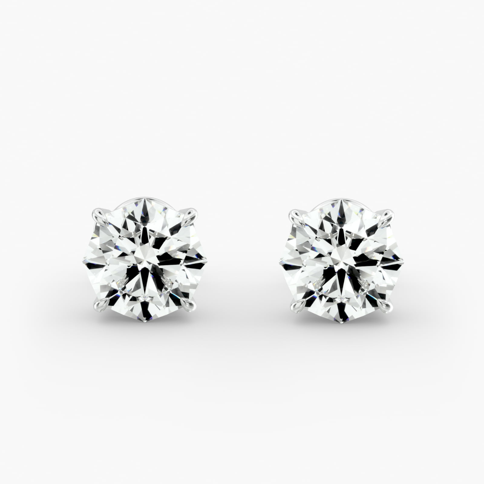 Four Prong Octagon Cut Custom Diamond Stud Earrings (Setting Only) In 14K White Gold