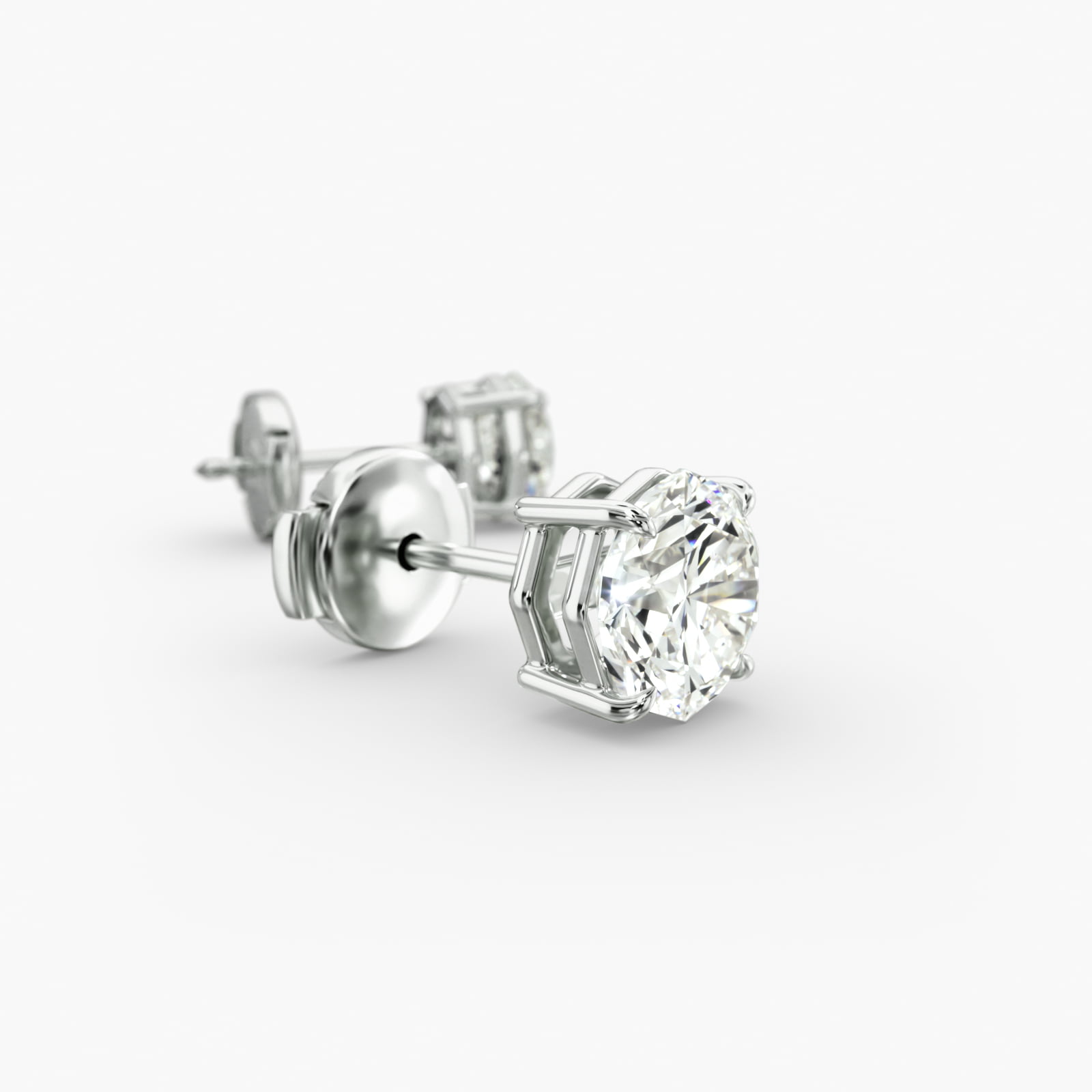Four Prong Octagon Cut Custom Diamond Stud Earrings (Setting Only) In 14K White Gold