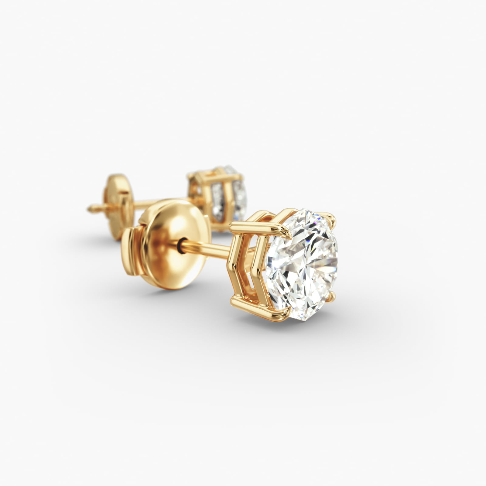 Four Prong Octagon Cut Custom Diamond Stud Earrings (Setting Only) In 18K Yellow Gold