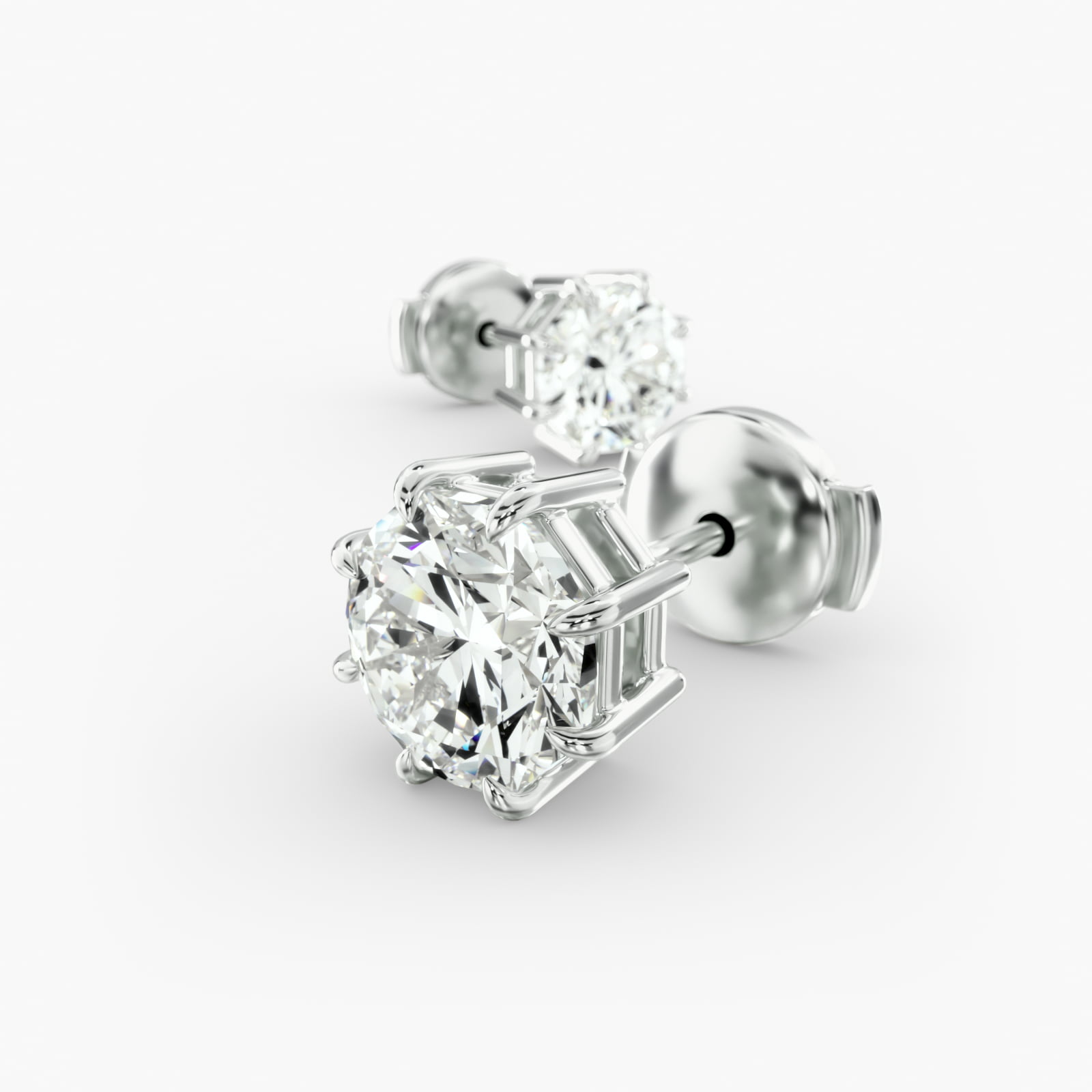 Eight Prong Octagon Cut Custom Diamond Stud Earrings (Setting Only) In 18K White Gold