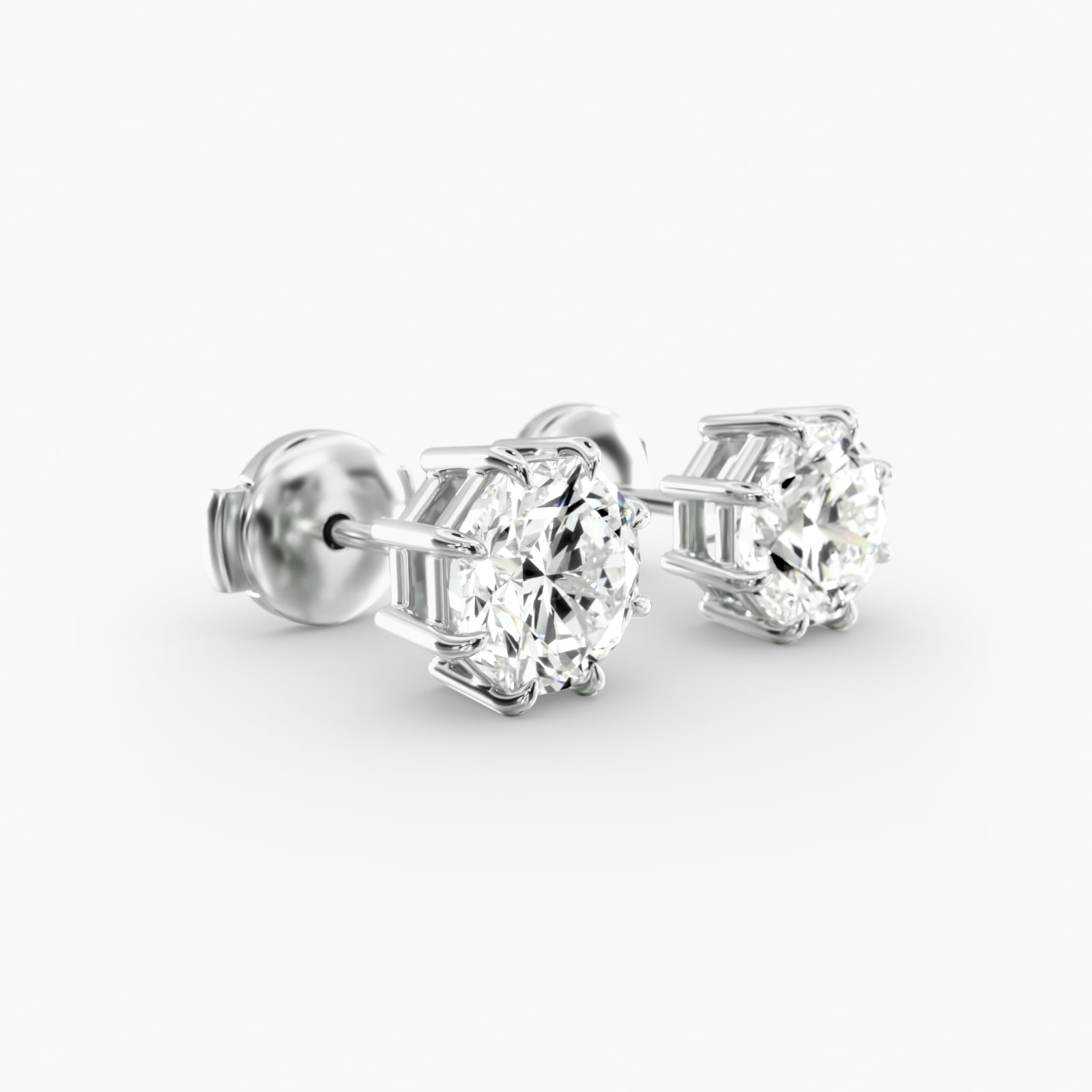 Eight Prong Octagon Cut Custom Diamond Stud Earrings (Setting Only) In 18K White Gold