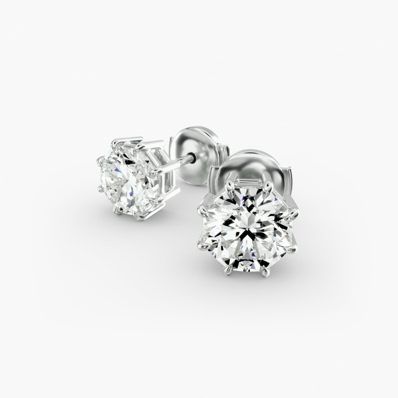 Eight Prong Octagon Cut Custom Diamond Stud Earrings (Setting Only) In 18K White Gold