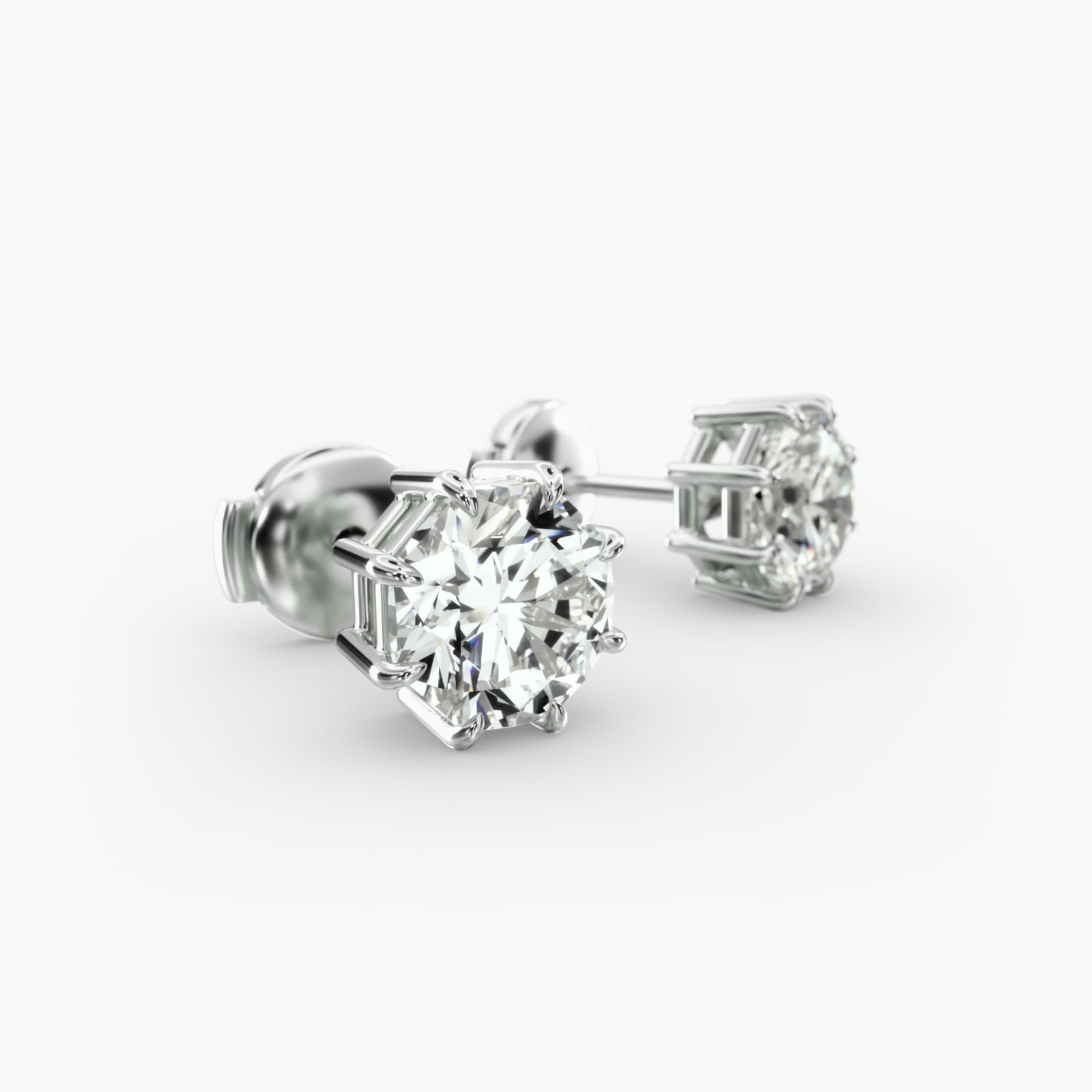 Eight Prong Octagon Cut Custom Diamond Stud Earrings (Setting Only) In 18K White Gold