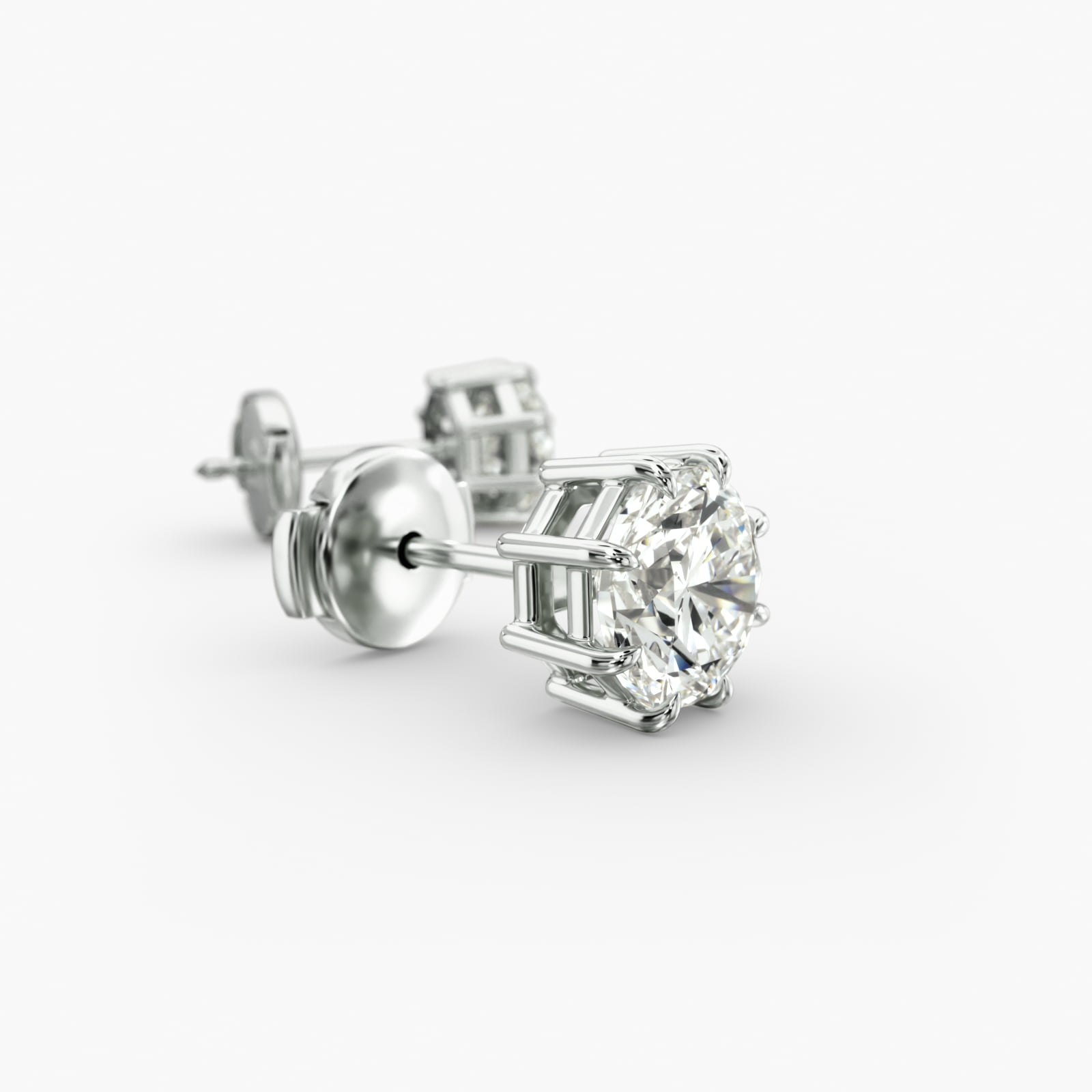Eight Prong Octagon Cut Custom Diamond Stud Earrings (Setting Only) In 18K White Gold