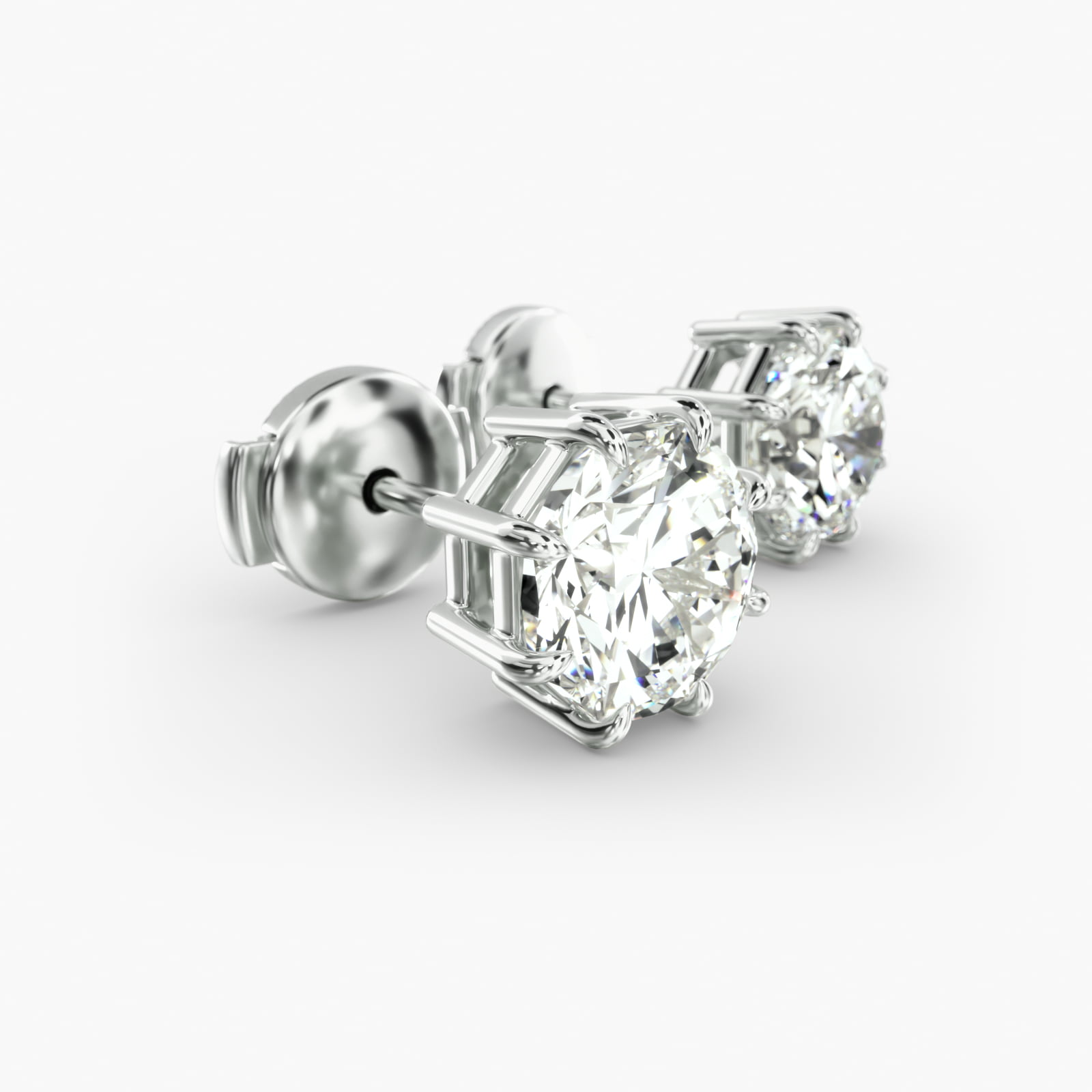 Eight Prong Octagon Cut Custom Diamond Stud Earrings (Setting Only) In 18K White Gold