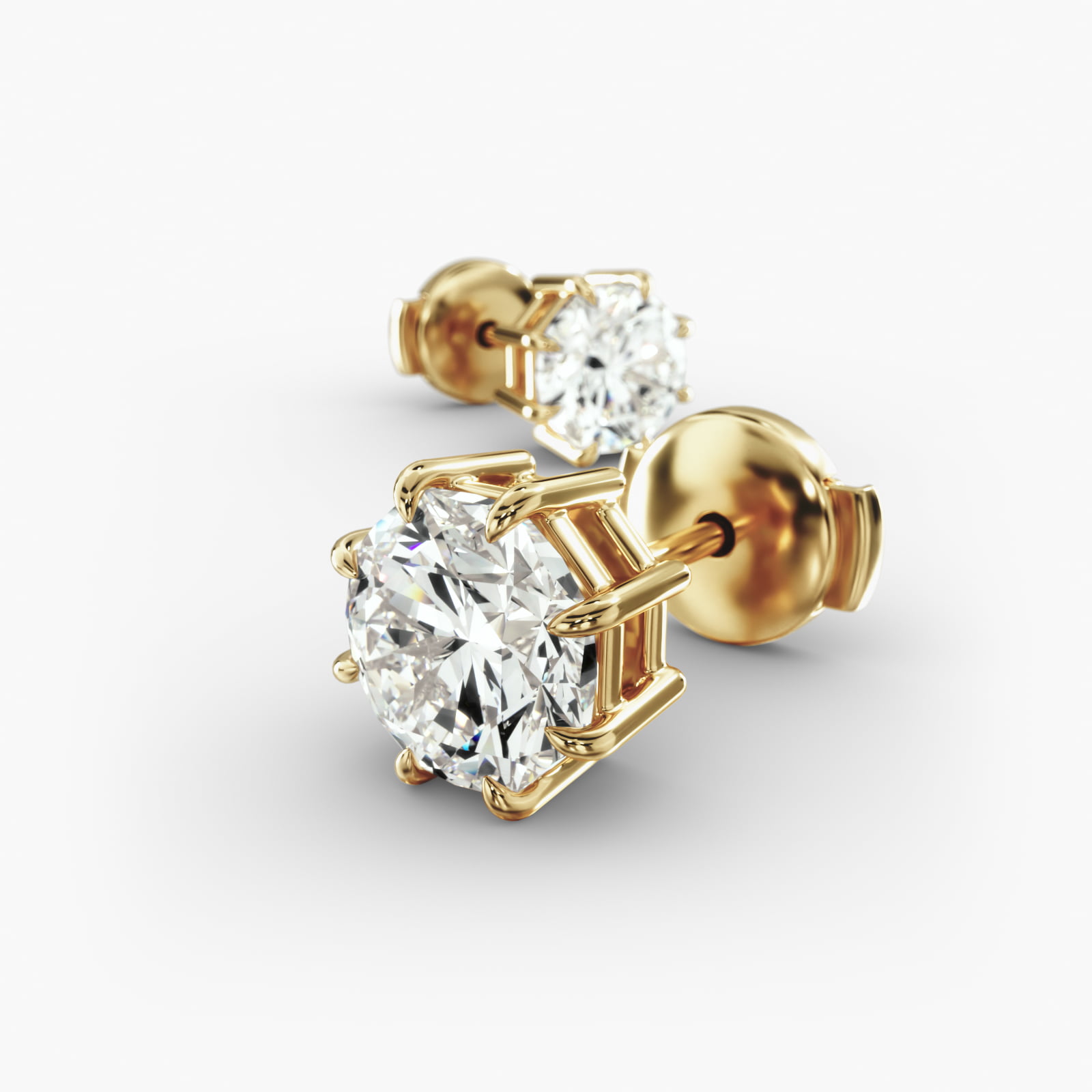 Eight Prong Octagon Cut Custom Diamond Stud Earrings (Setting Only) In 14K Yellow Gold