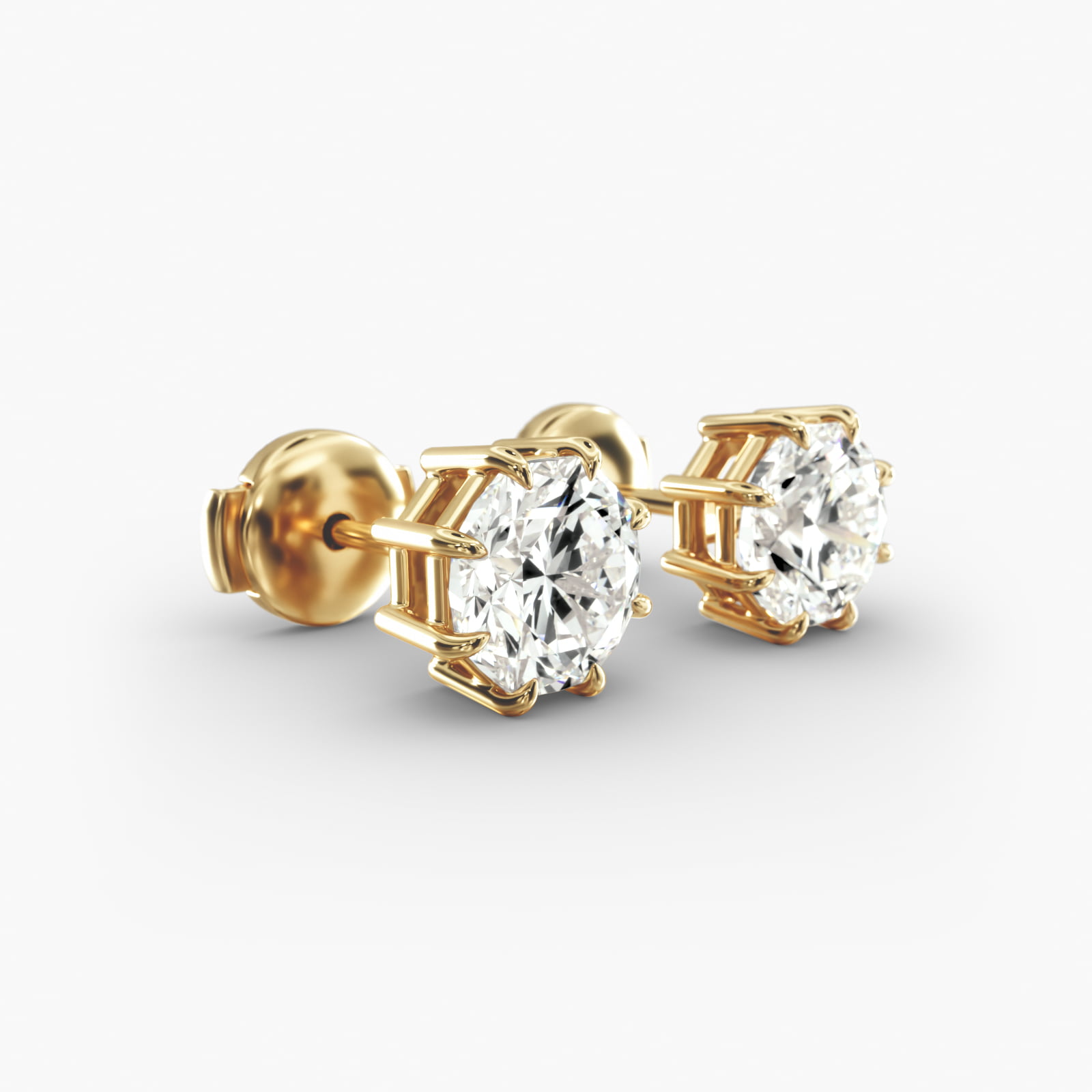 Eight Prong Octagon Cut Custom Diamond Stud Earrings (Setting Only) In 14K Yellow Gold