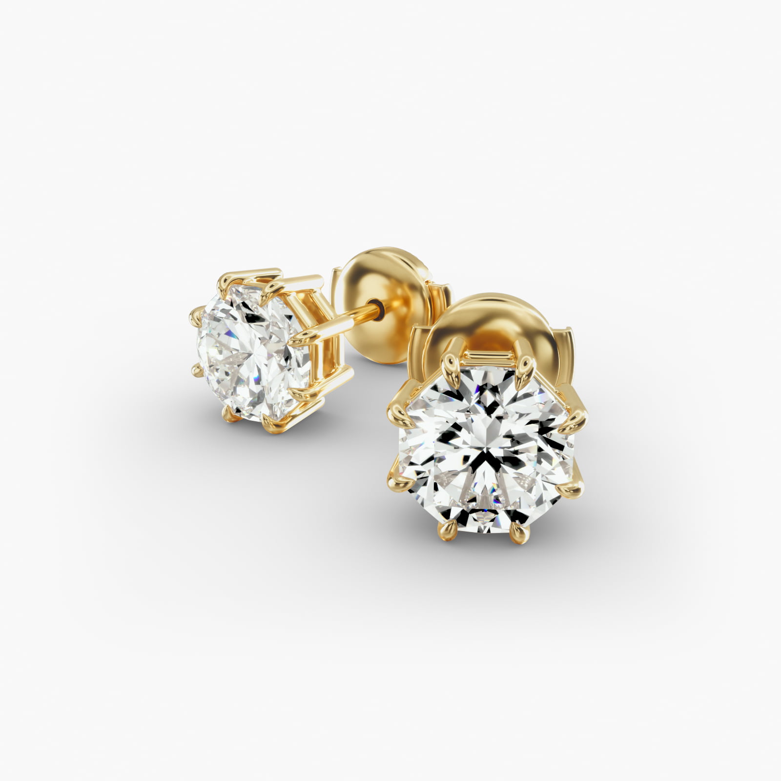 Eight Prong Octagon Cut Custom Diamond Stud Earrings (Setting Only) In 14K Yellow Gold