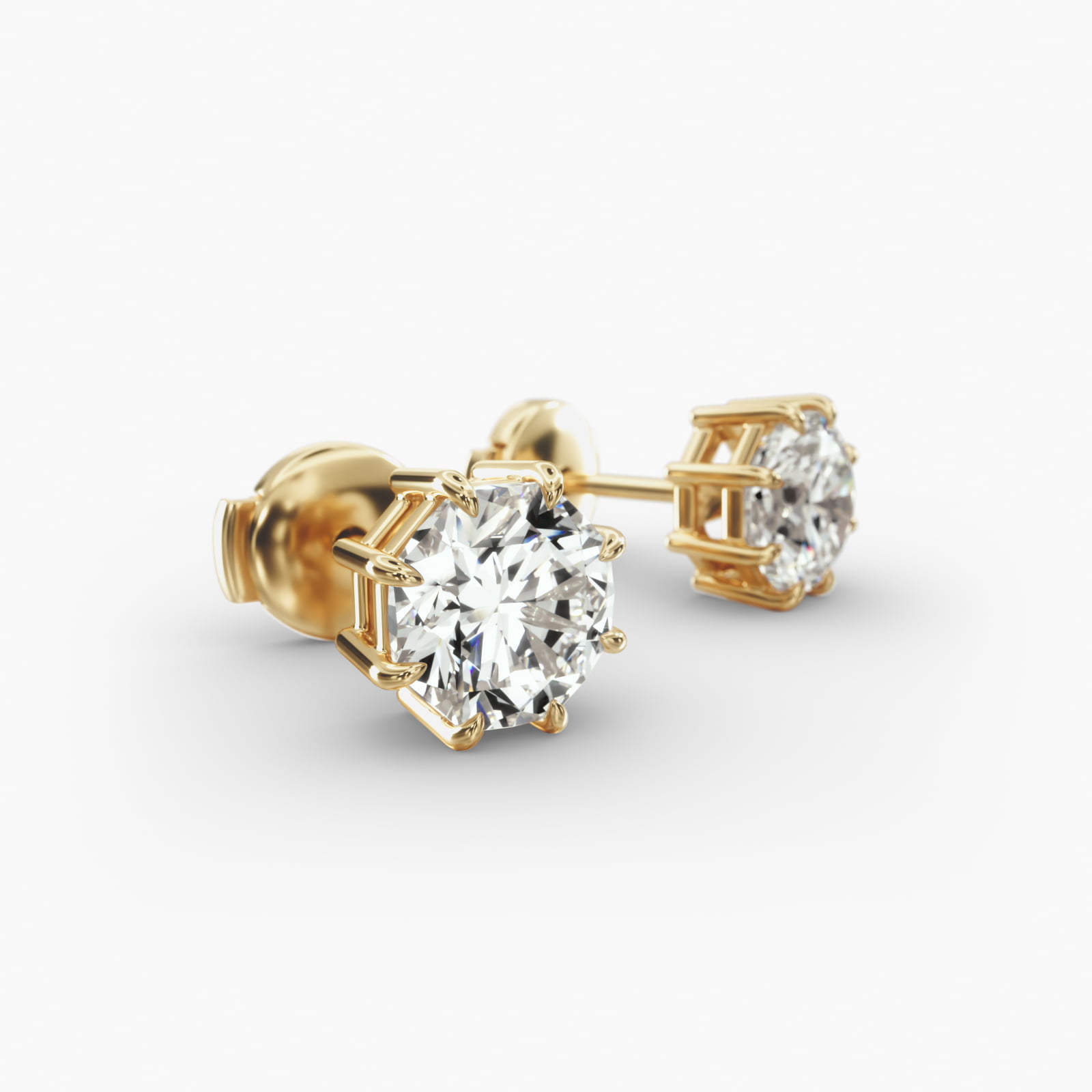 Eight Prong Octagon Cut Custom Diamond Stud Earrings (Setting Only) In 14K Yellow Gold