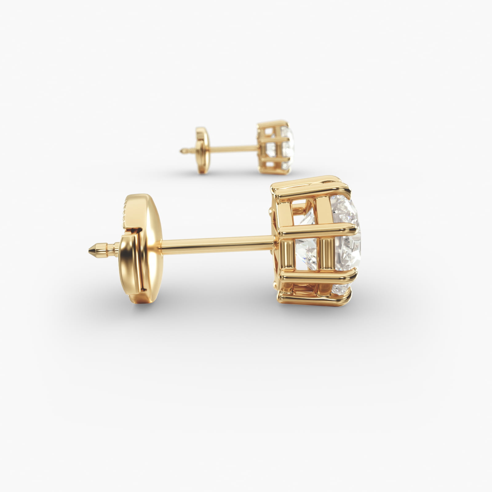 Eight Prong Octagon Cut Custom Diamond Stud Earrings (Setting Only) In 14K Yellow Gold