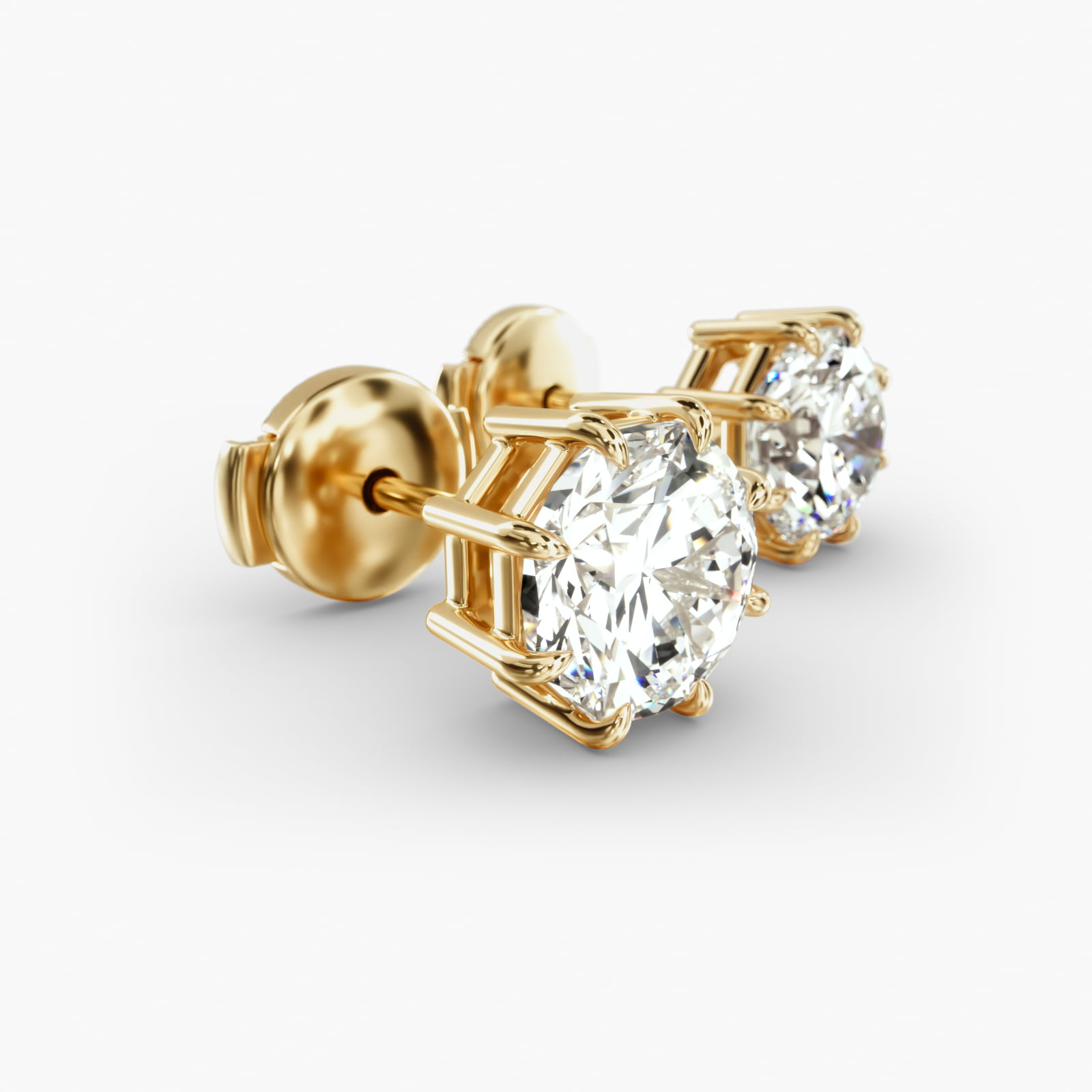Eight Prong Octagon Cut Custom Diamond Stud Earrings (Setting Only) In 14K Yellow Gold