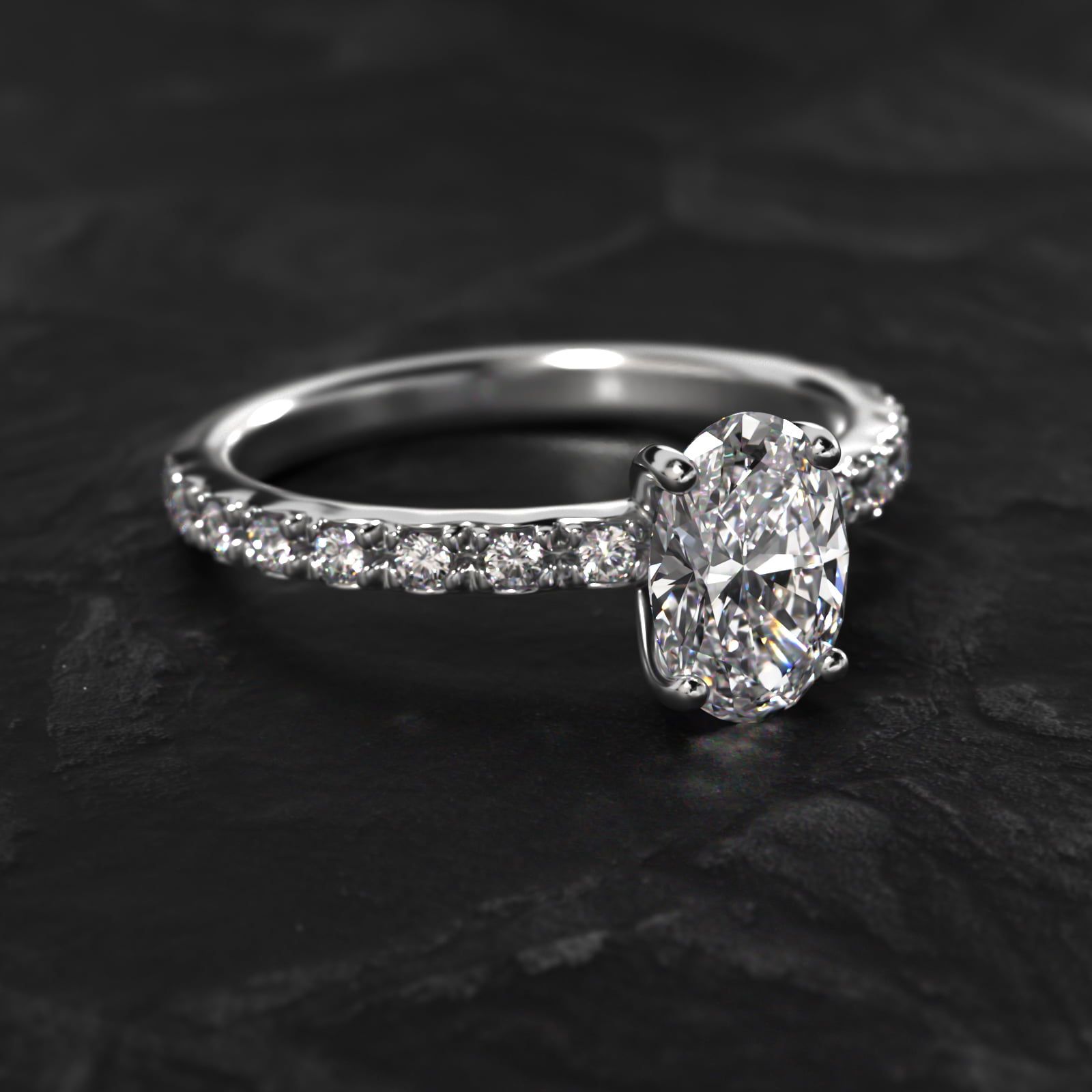 Oval Cut 1 CT Certified Diamond French Cut Pavé Engagement Ring In Platinum