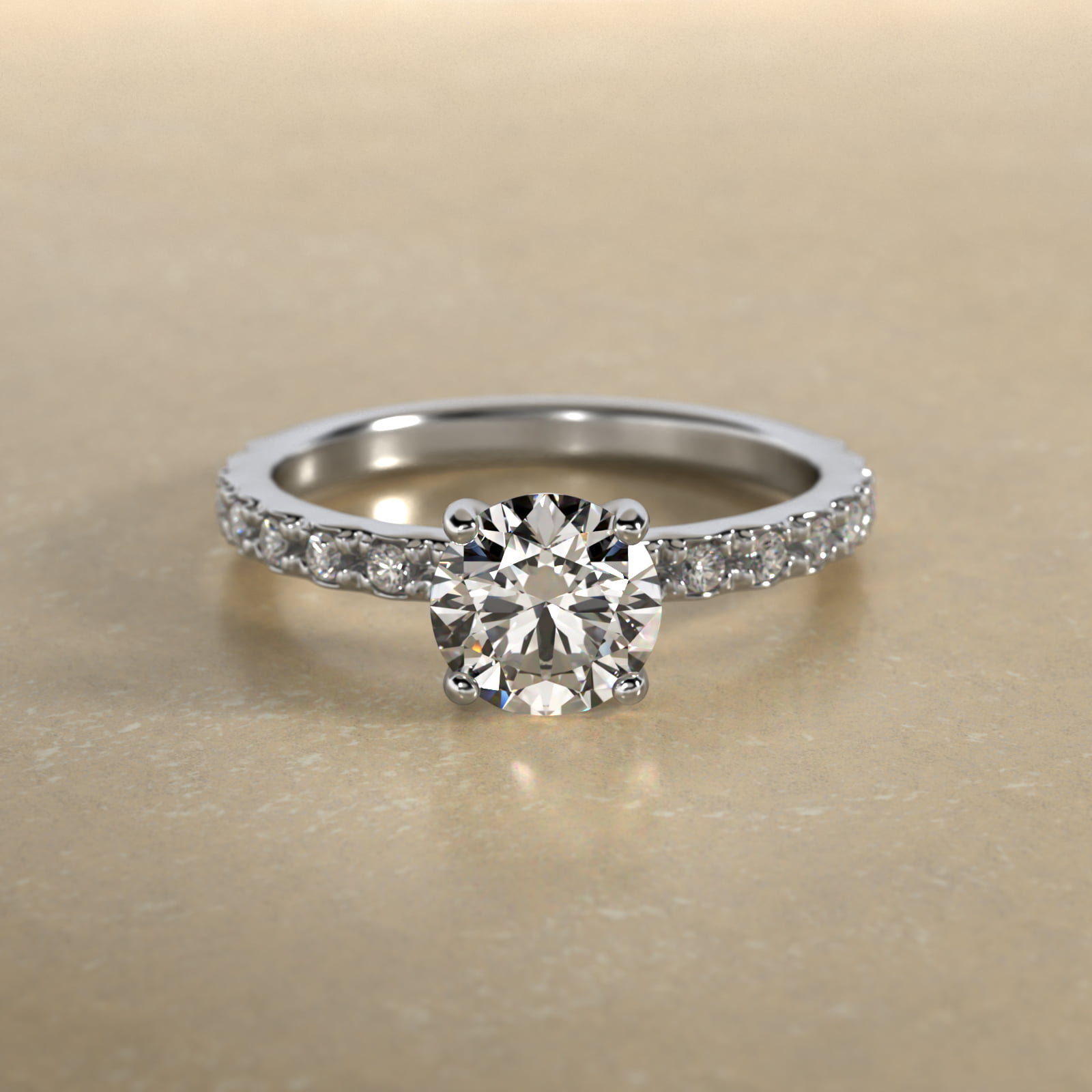 Round 1.5 CT Certified Diamond French Cut Pavé Engagement Ring In Platinum