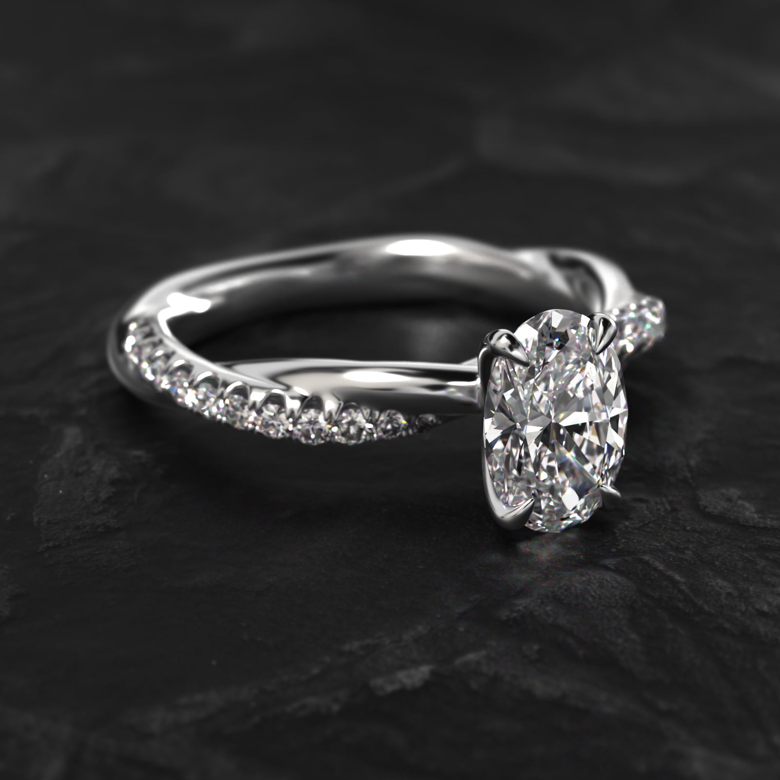 Oval Cut 1.5 CT Certified Lab-Grown Diamond Pavé Rope Engagement Ring In Platinum