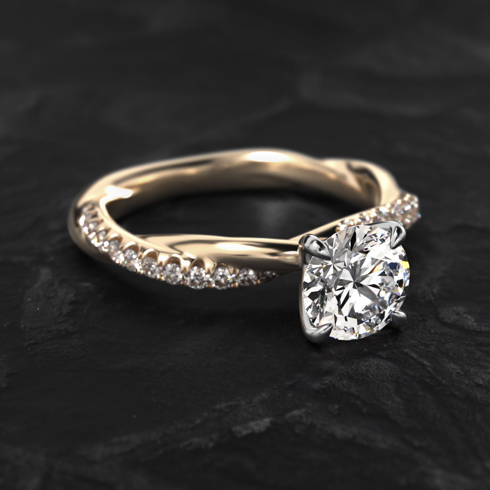 Round 1.5 CT Certified Diamond Pavé Rope Engagement Ring In 14K Yellow Gold