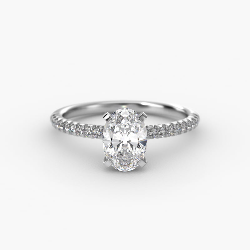 Oval Cut 1 CT Certified Lab-Grown Diamond Petite Pavé Engagement Ring In 14K White Gold
