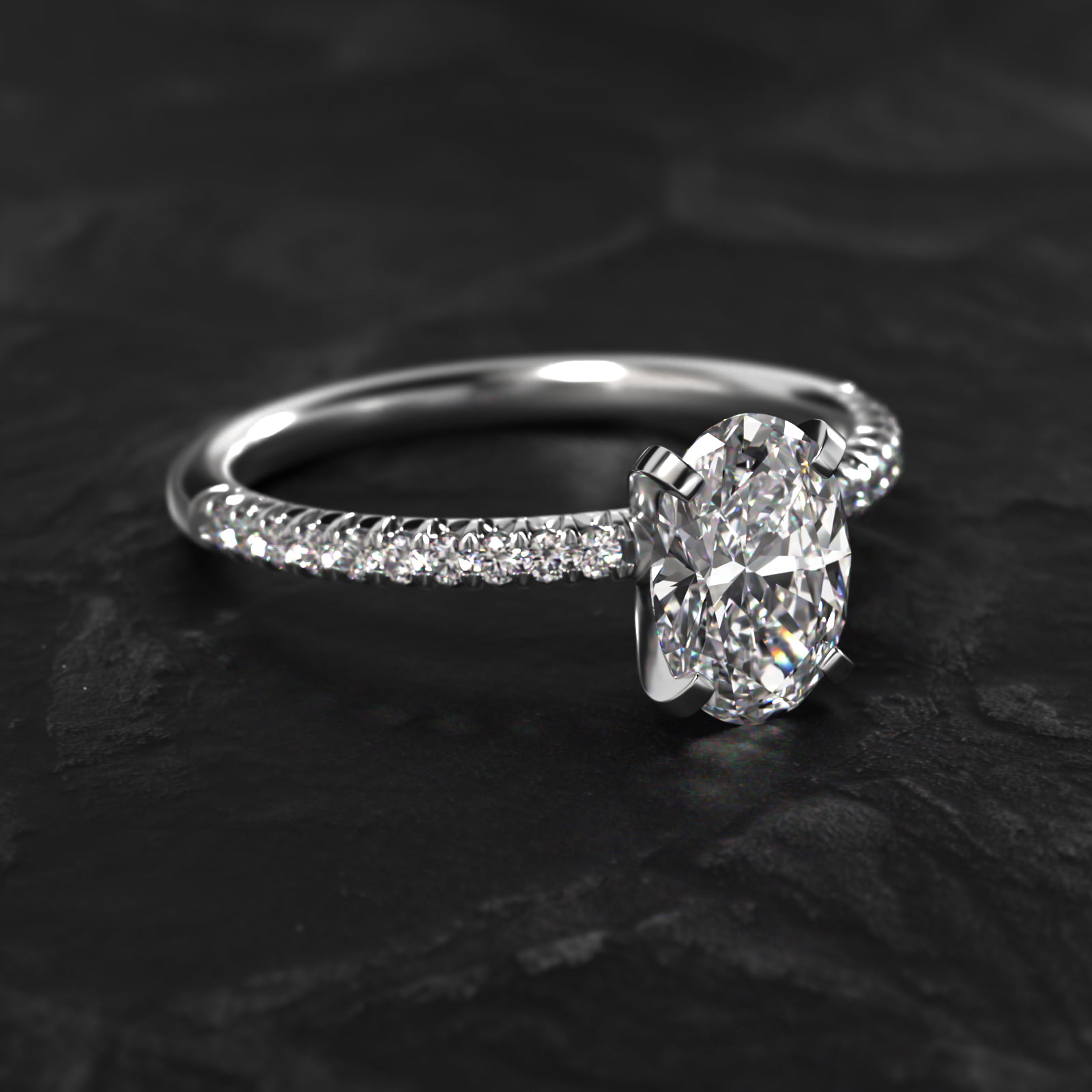 Oval Cut 2 CT Certified Lab-Grown Diamond Petite Pavé Engagement Ring In 14K White Gold