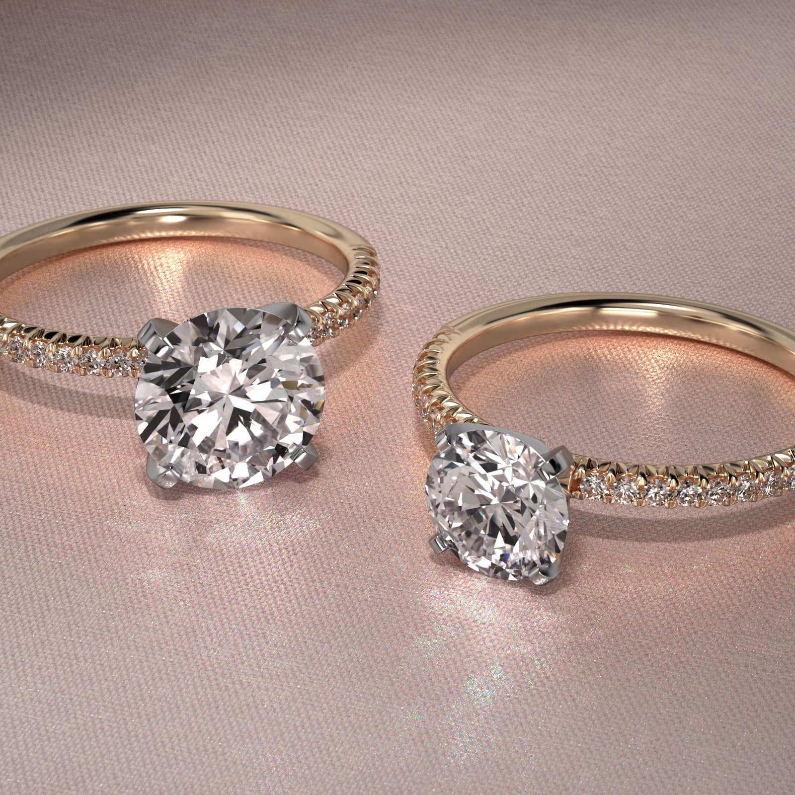 Round 1.5 CT Certified Diamond Petite Pavé Engagement Ring In 14K Yellow Gold