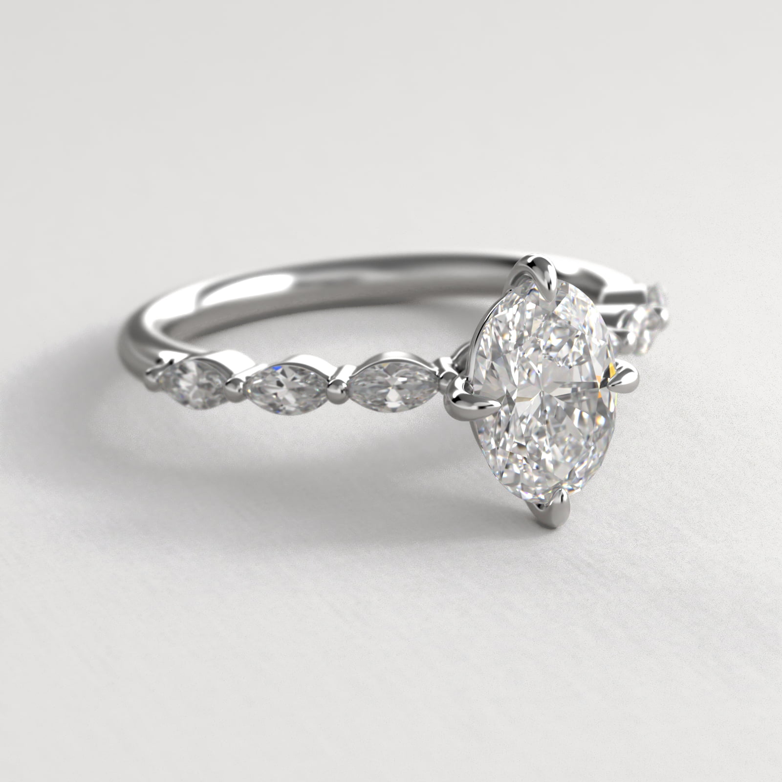 Oval Cut 1.5 CT Certified Lab-Grown Diamond Shared Prong Marquise Cut Sidestone Engagement Ring In 14K White Gold