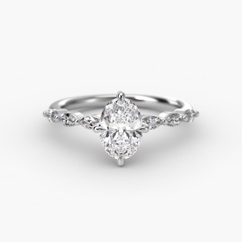 Oval Cut 1 CT Certified Lab-Grown Diamond Shared Prong Marquise Cut Sidestone Engagement Ring In 14K White Gold