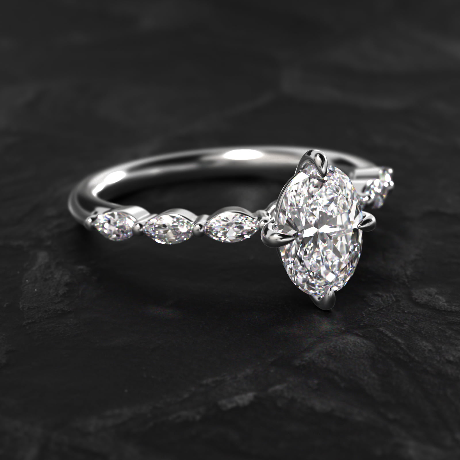 Oval Cut 2 CT Certified Lab-Grown Diamond Shared Prong Marquise Cut Sidestone Engagement Ring In 14K White Gold