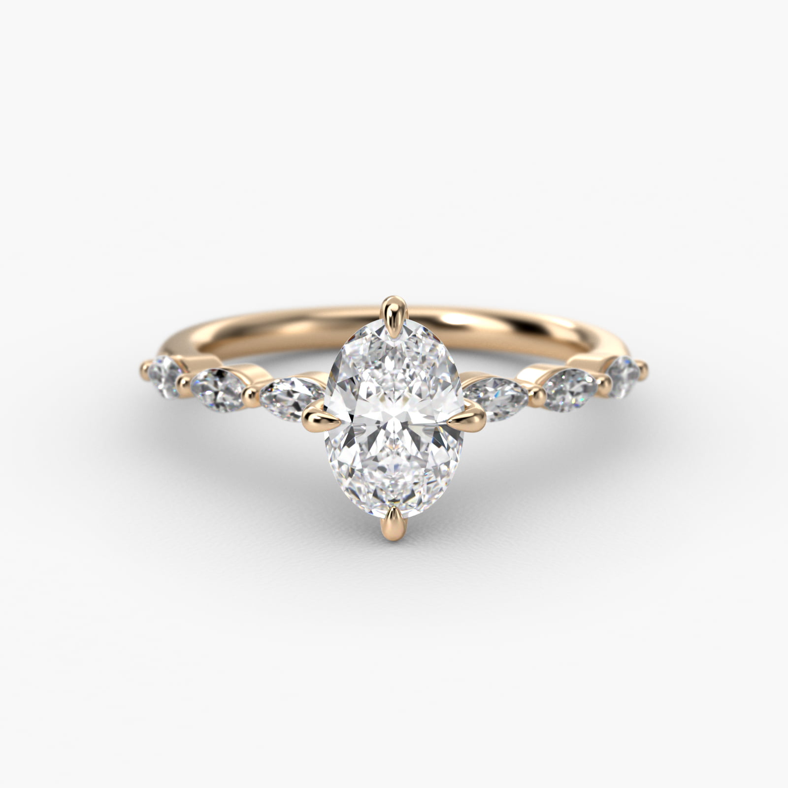 Oval Cut 2.5 CT Certified Lab-Grown Diamond Shared Prong Marquise Cut Sidestone Engagement Ring In 14K Yellow Gold