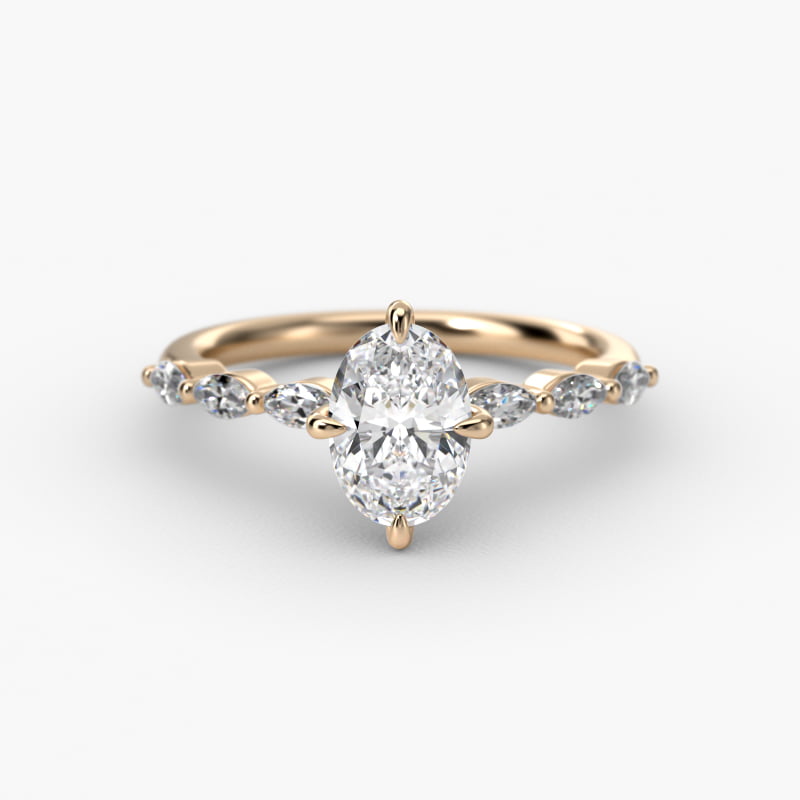Oval Cut 1 CT Certified Lab-Grown Diamond Shared Prong Marquise Cut Sidestone Engagement Ring In 14K Yellow Gold