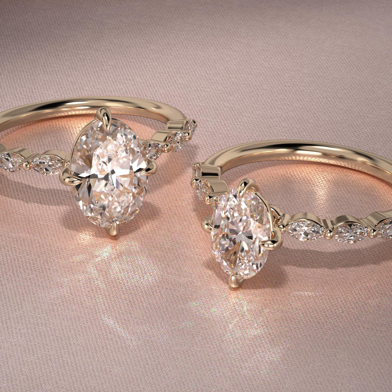 Oval Cut 2.5 CT Certified Lab-Grown Diamond Shared Prong Marquise Cut Sidestone Engagement Ring In 14K Yellow Gold