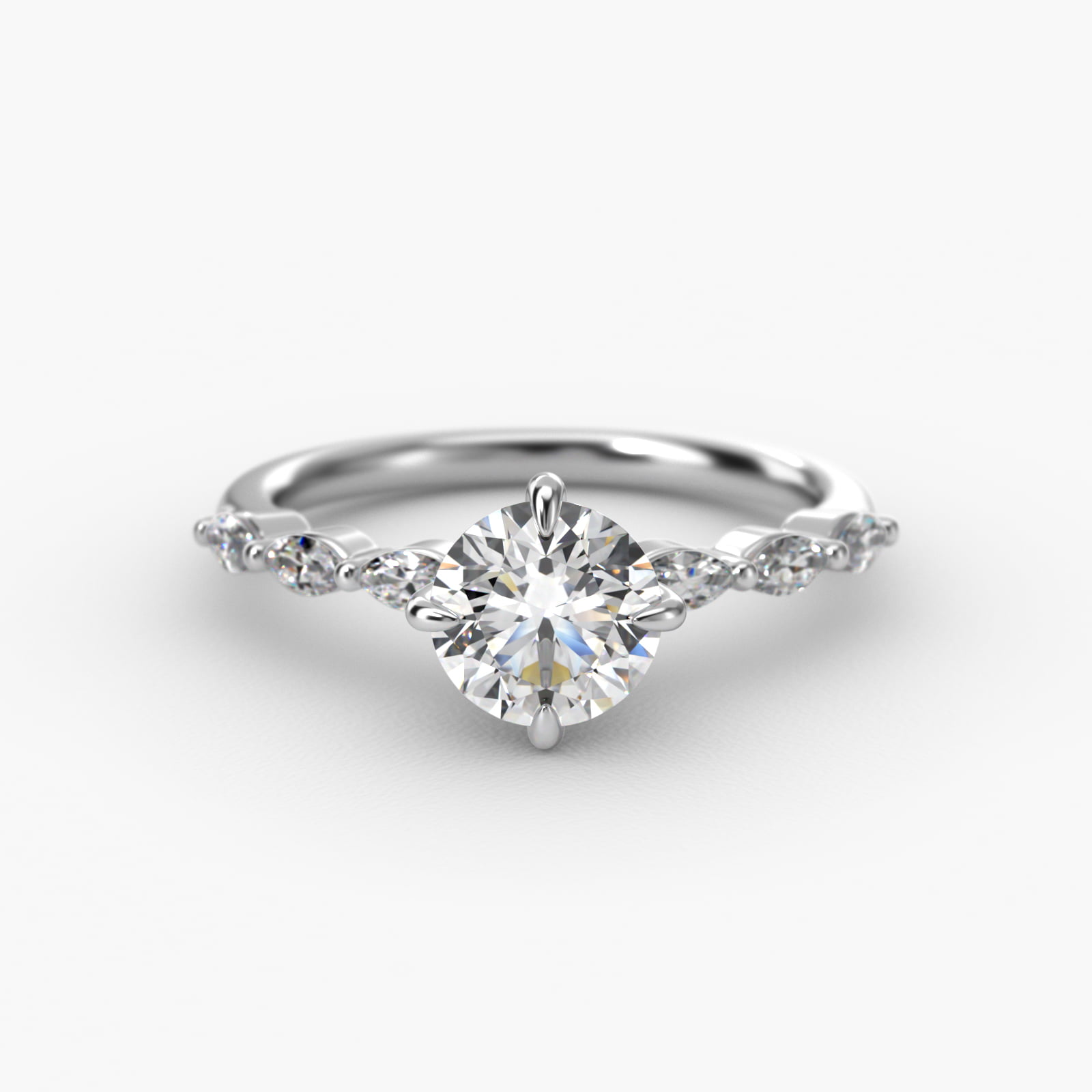 Round 2.5 CT Certified Lab-Grown Diamond Shared Prong Marquise Cut Sidestone Engagement Ring In 14K White Gold