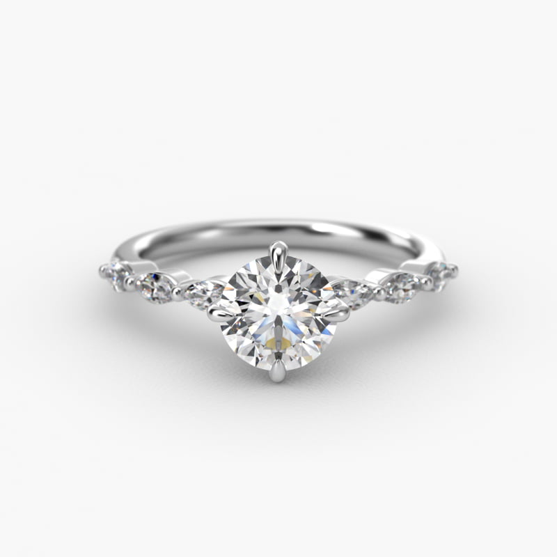 Round 1.5 CT Certified Lab-Grown Diamond Shared Prong Marquise Cut Sidestone Engagement Ring In 14K White Gold