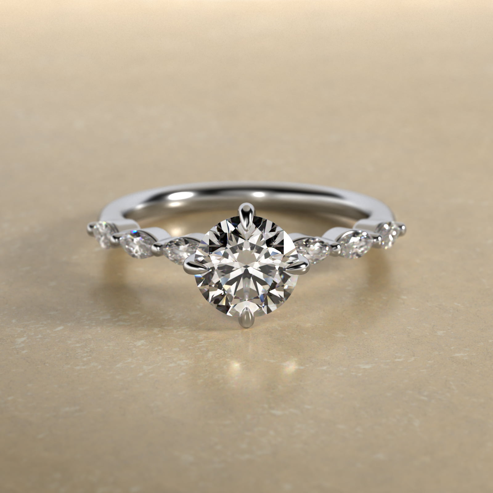 Round 1 CT Certified Lab-Grown Diamond Shared Prong Marquise Cut Sidestone Engagement Ring In 14K White Gold