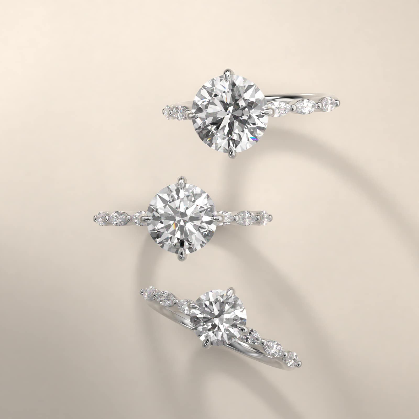 Round 1 CT Certified Diamond Shared Prong Marquise Cut Sidestone Engagement Ring In 14K White Gold