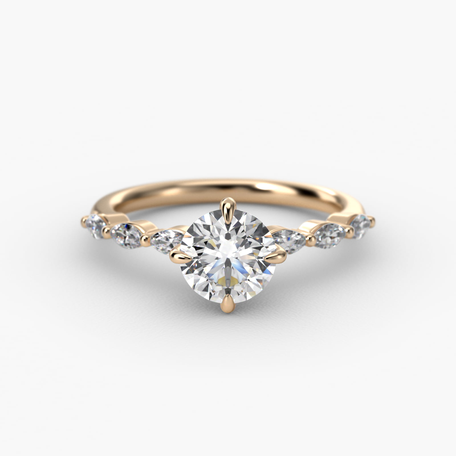 Round 1 CT Certified Lab-Grown Diamond Shared Prong Marquise Cut Sidestone Engagement Ring In 14K Yellow Gold