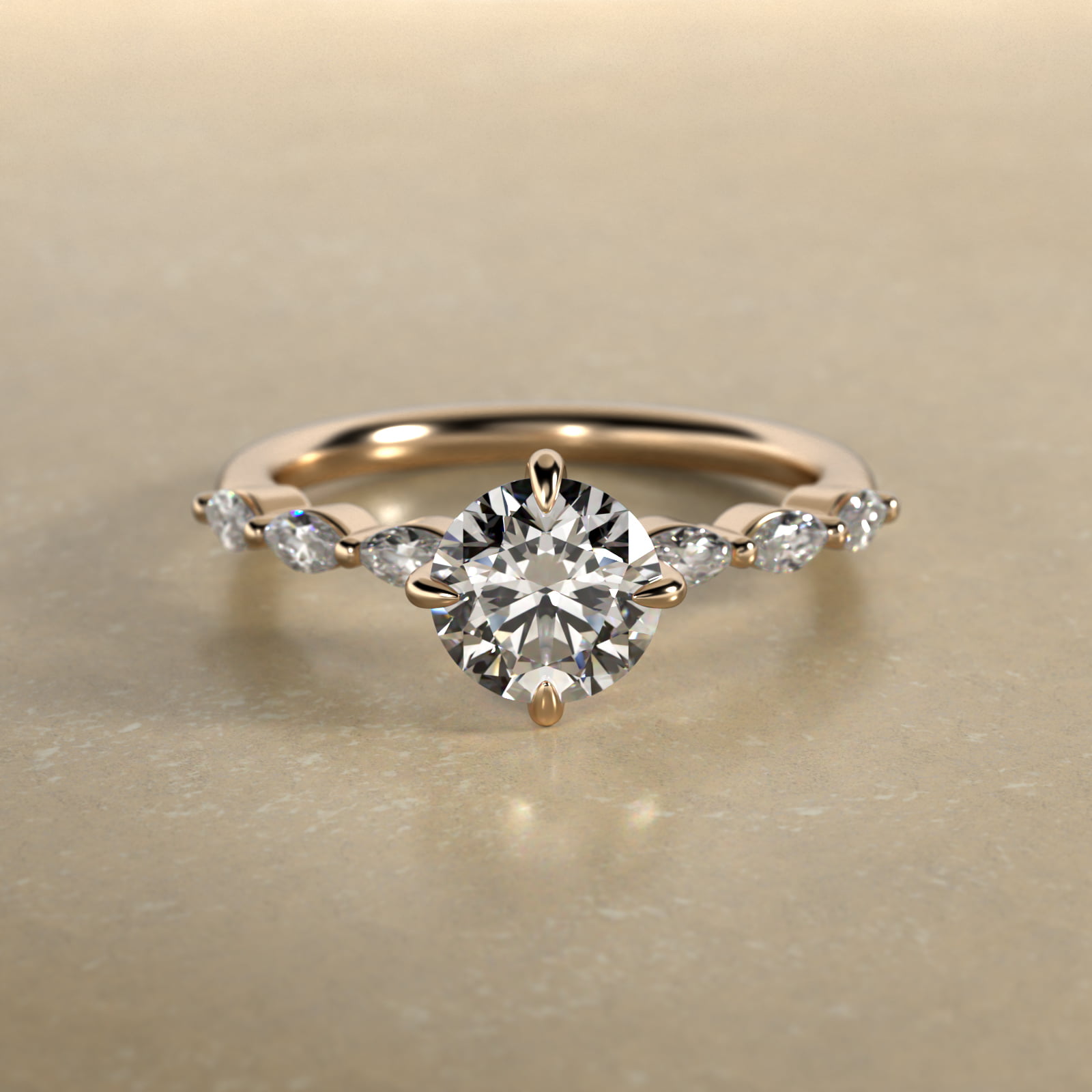 Round 2 CT Certified Lab-Grown Diamond Shared Prong Marquise Cut Sidestone Engagement Ring In 14K Yellow Gold