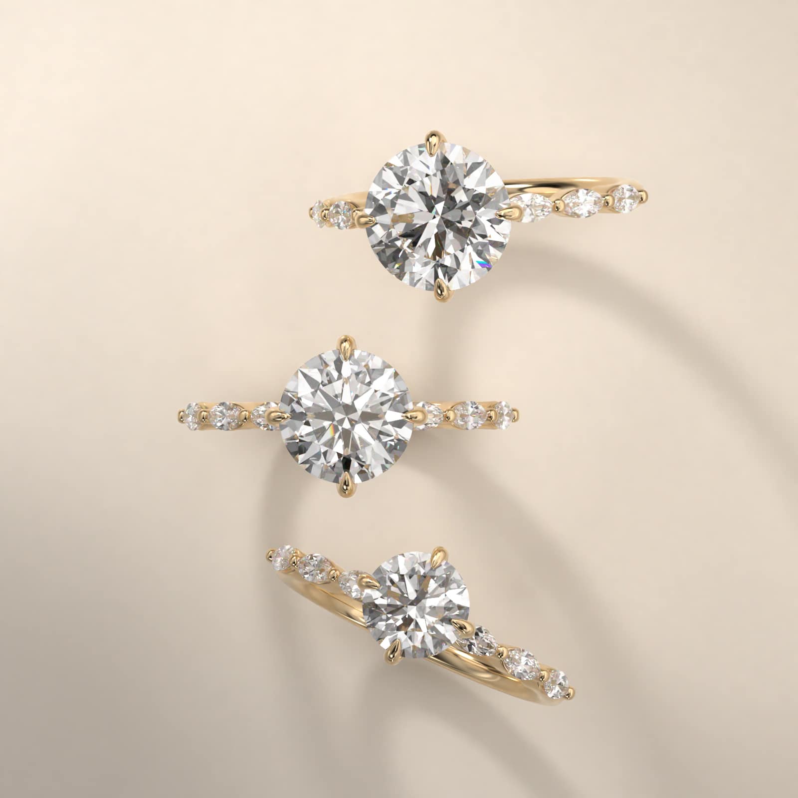 Round 1.5 CT Certified Lab-Grown Diamond Shared Prong Marquise Cut Sidestone Engagement Ring In 14K Yellow Gold