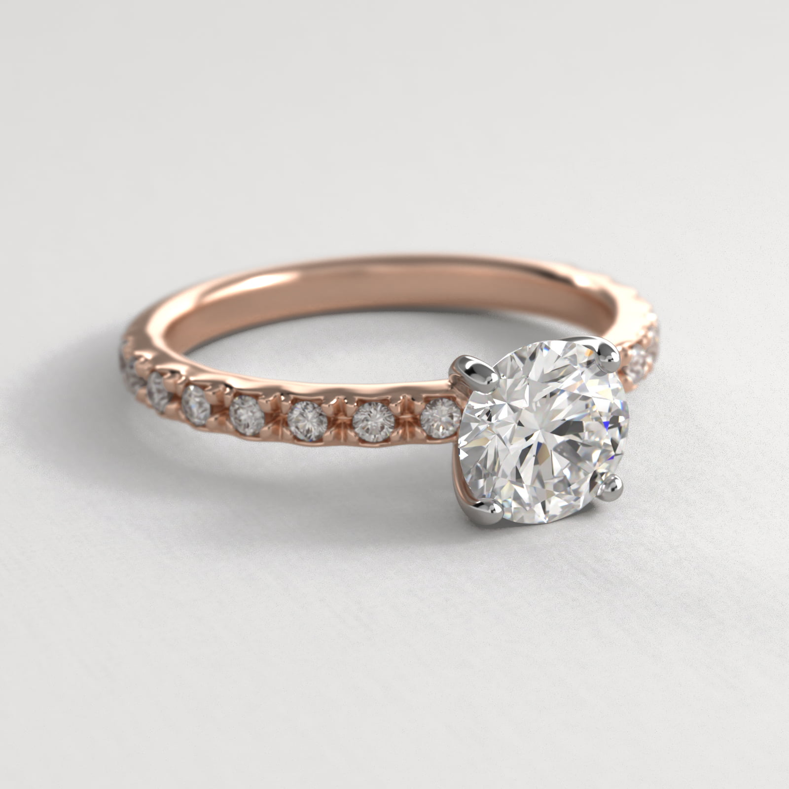 French Cut Pavé Diamond Engagement Ring In 14K Rose Gold