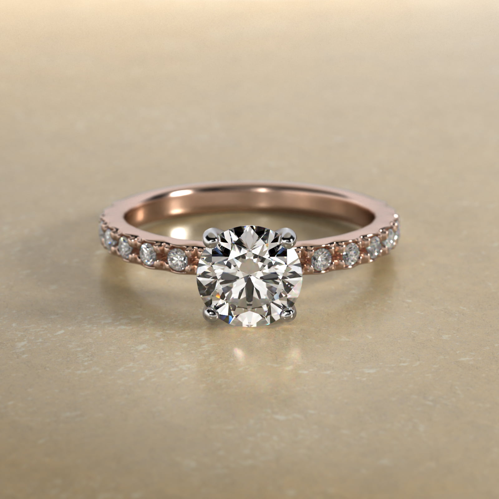 French Cut Pavé Lab-Grown Diamond Engagement Ring In 14K Rose Gold