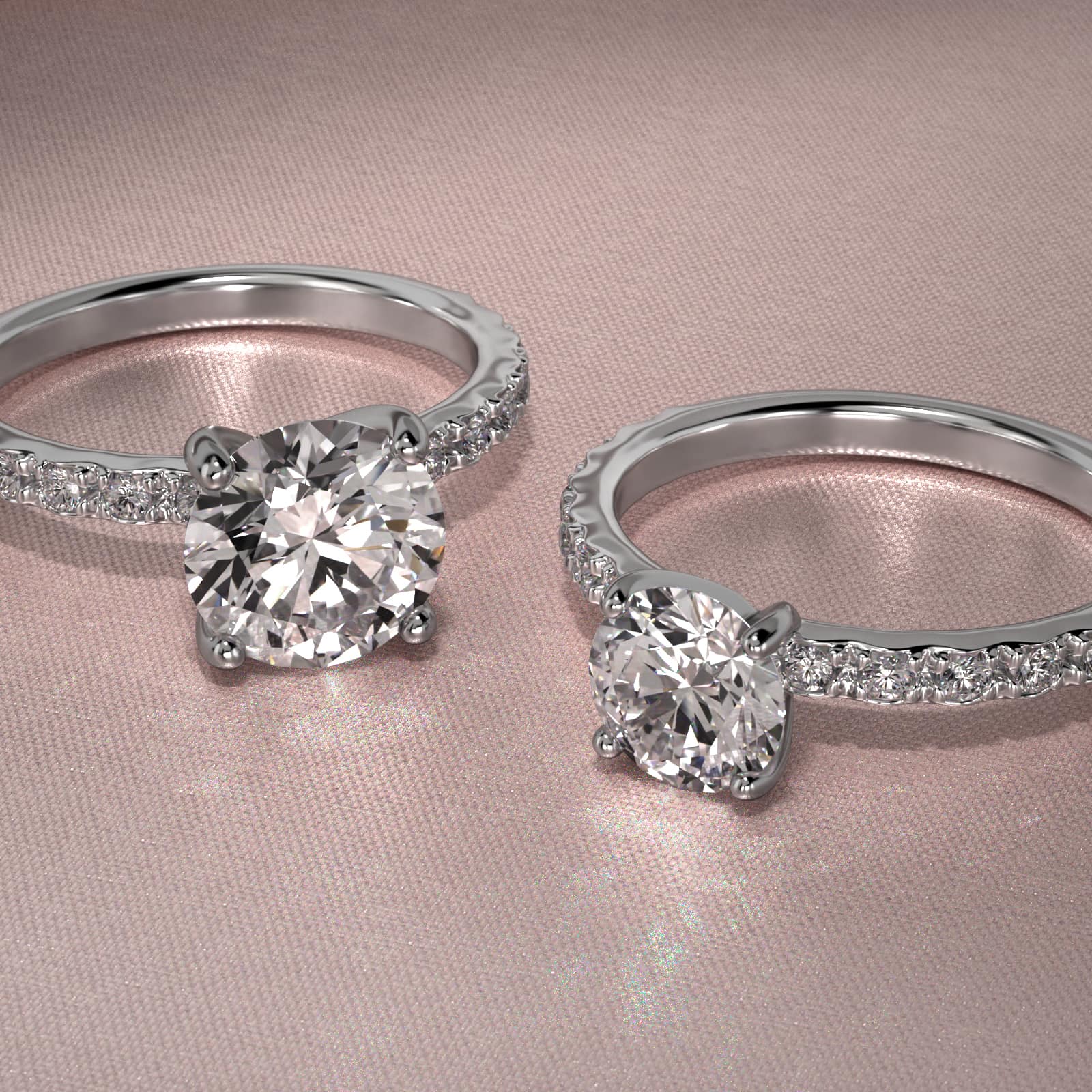 French Cut Pavé Diamond Engagement Ring In 18K White Gold