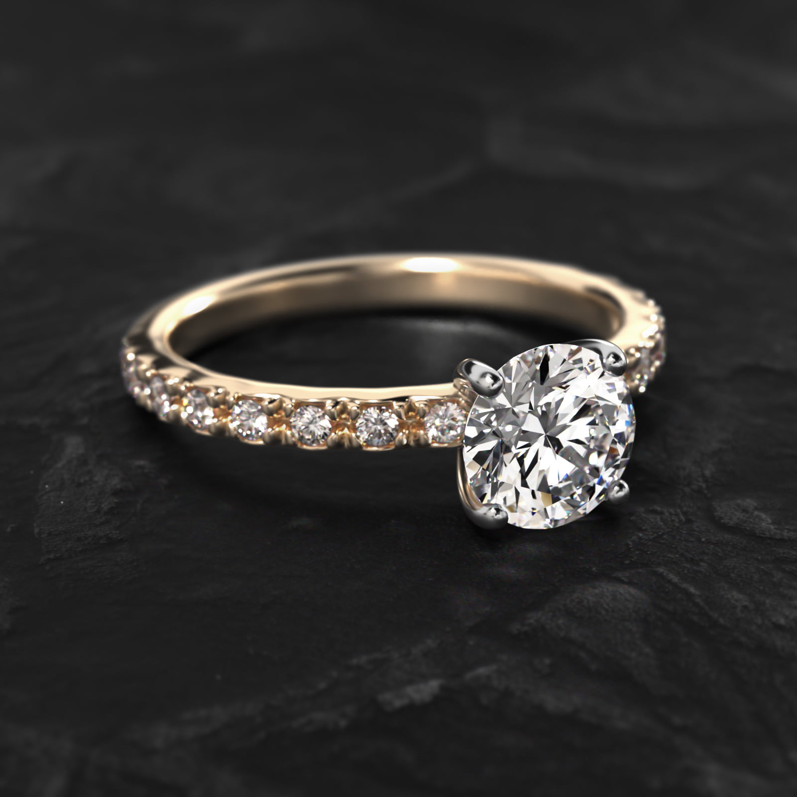 French Cut Pavé Diamond Engagement Ring In 14K Yellow Gold