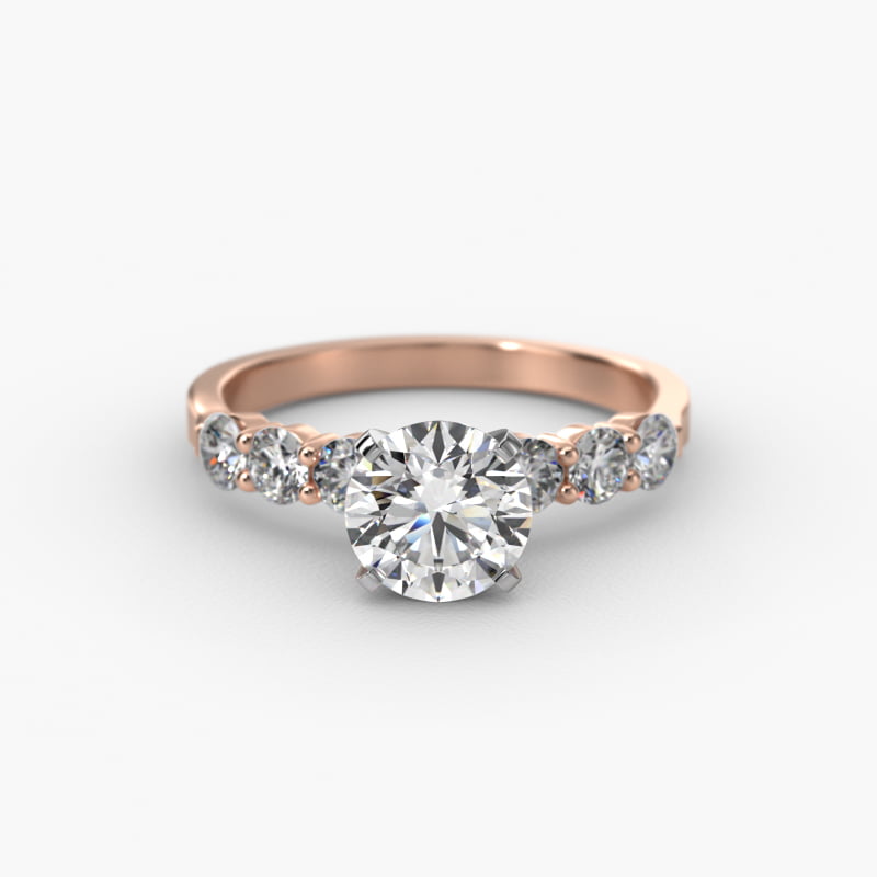 Six Round Side Stone Diamond Common Prong Engagement Ring In 14K Rose Gold