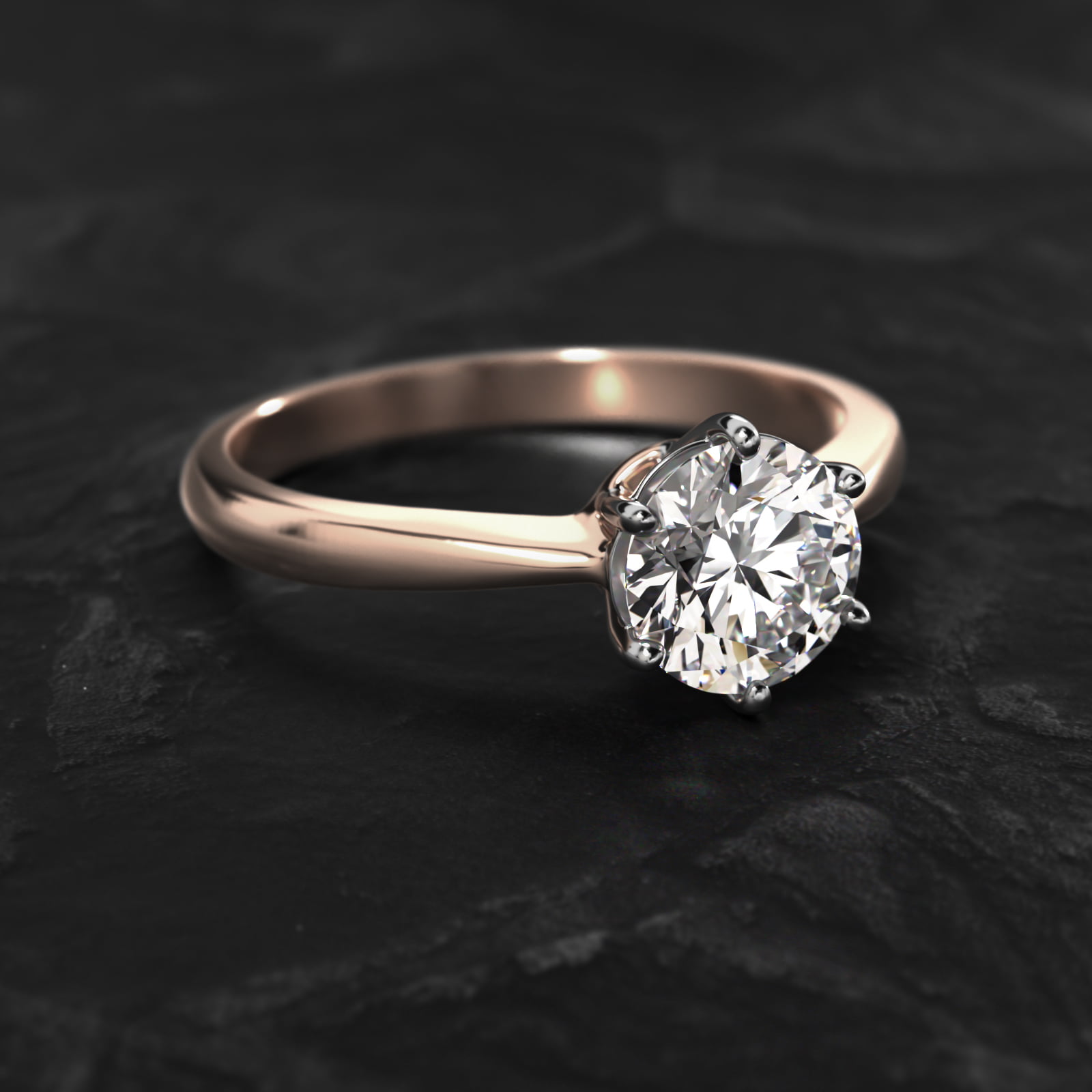 Six Prong Solitaire Engagement Ring With Wire Basket In 14K Rose Gold