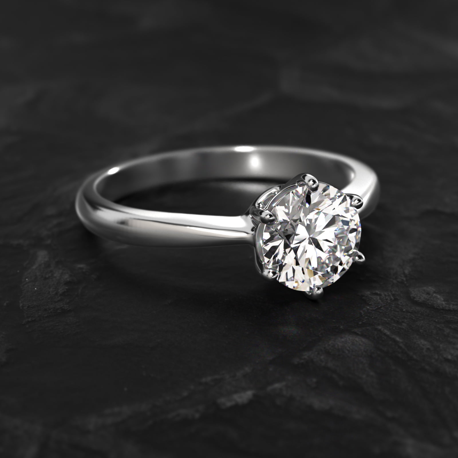 Six Prong Solitaire Engagement Ring With Wire Basket In 14K White Gold