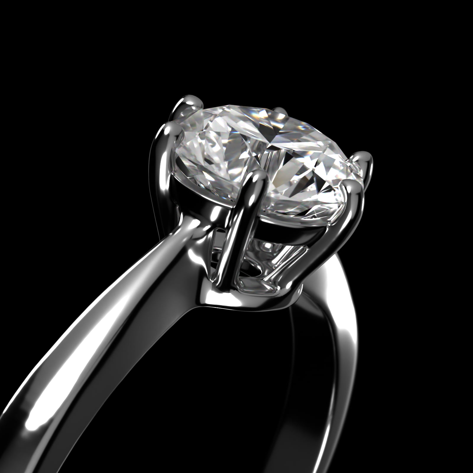 Six Prong Solitaire Engagement Ring With Wire Basket In 18K White Gold