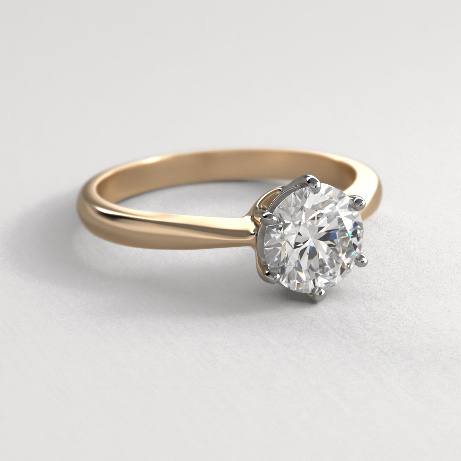 Six Prong Solitaire Engagement Ring With Wire Basket In 18K Yellow Gold