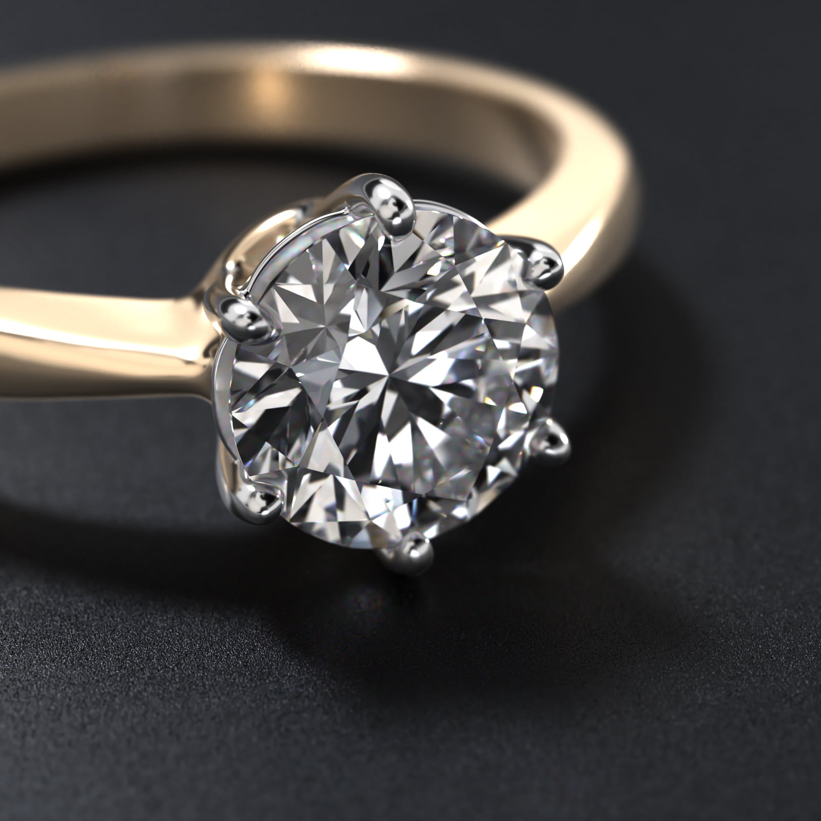 Six Prong Solitaire Engagement Ring With Wire Basket In 18K Yellow Gold