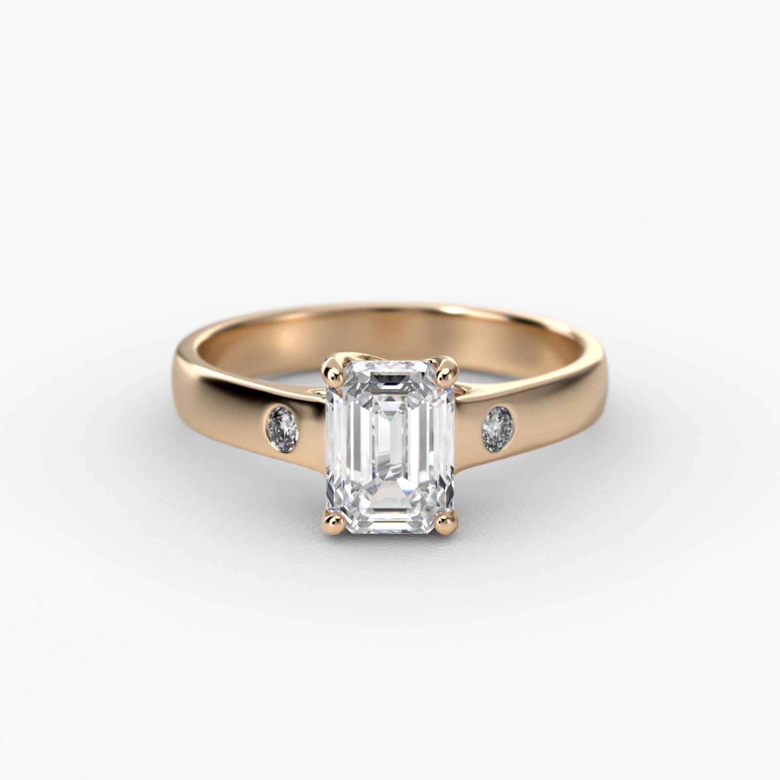 Cross Prong Solitaire Engagement Ring With Diamond Accent In 18K Yellow Gold