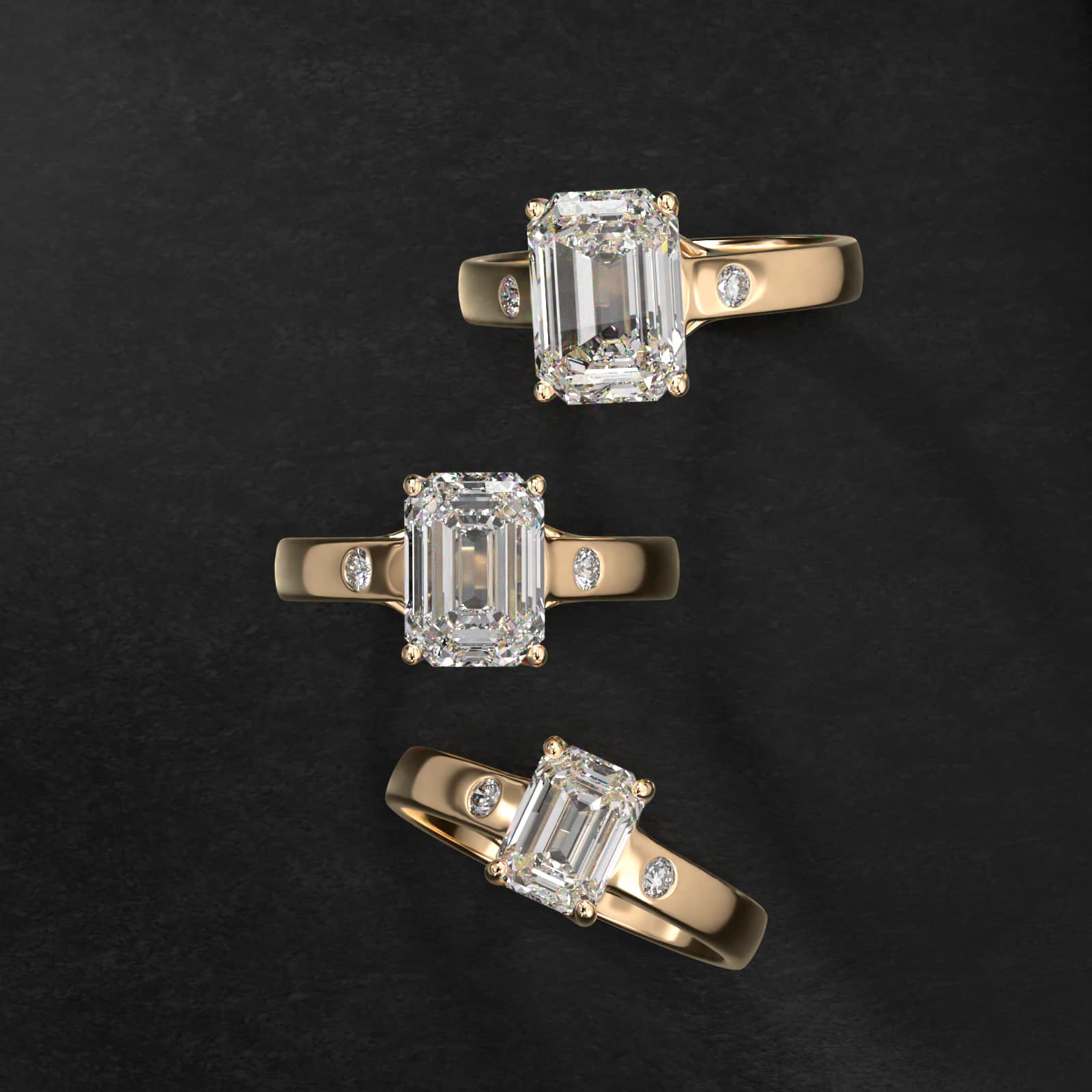 Cross Prong Solitaire Engagement Ring With Diamond Accent In 18K Yellow Gold