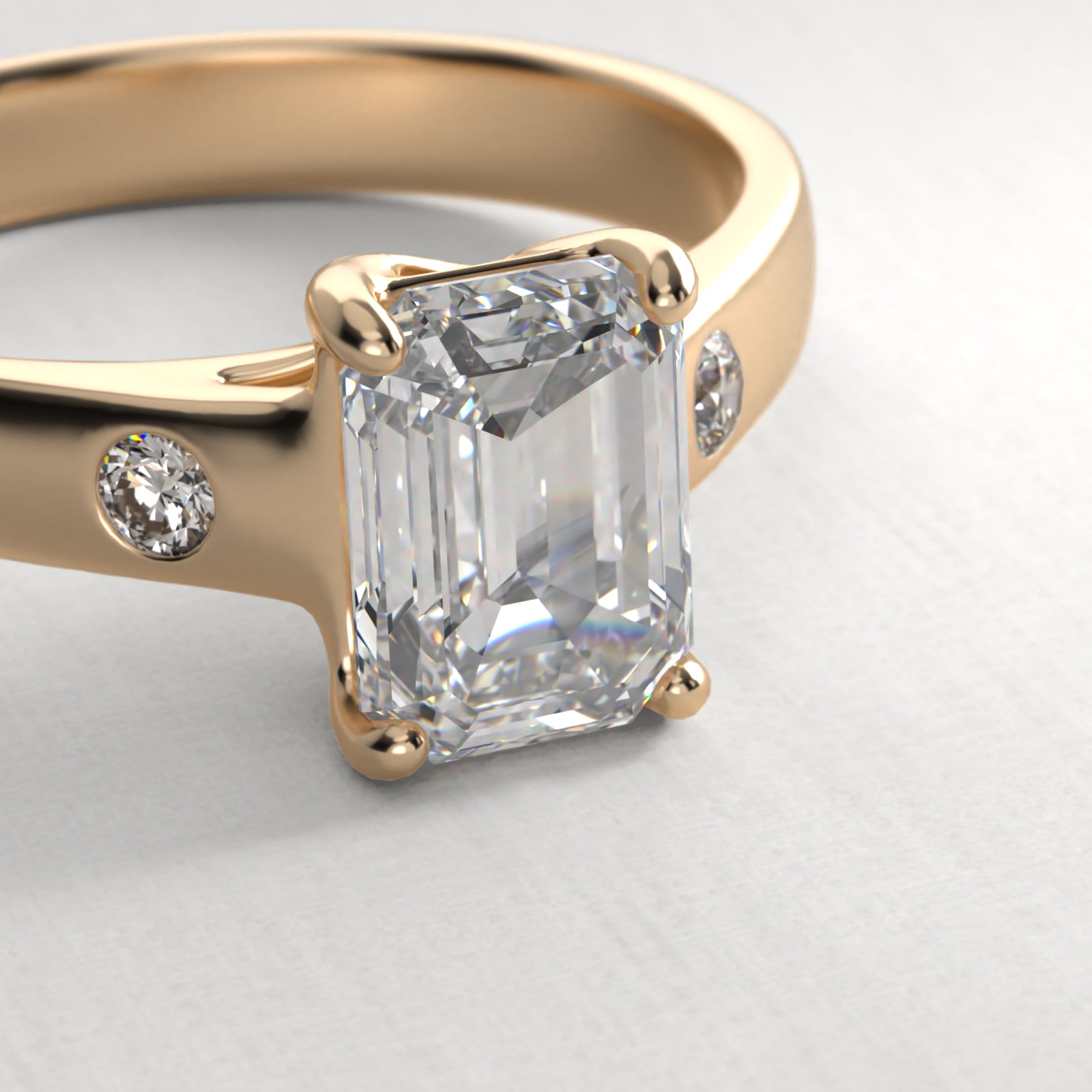 Cross Prong Solitaire Engagement Ring With Diamond Accent In 18K Yellow Gold