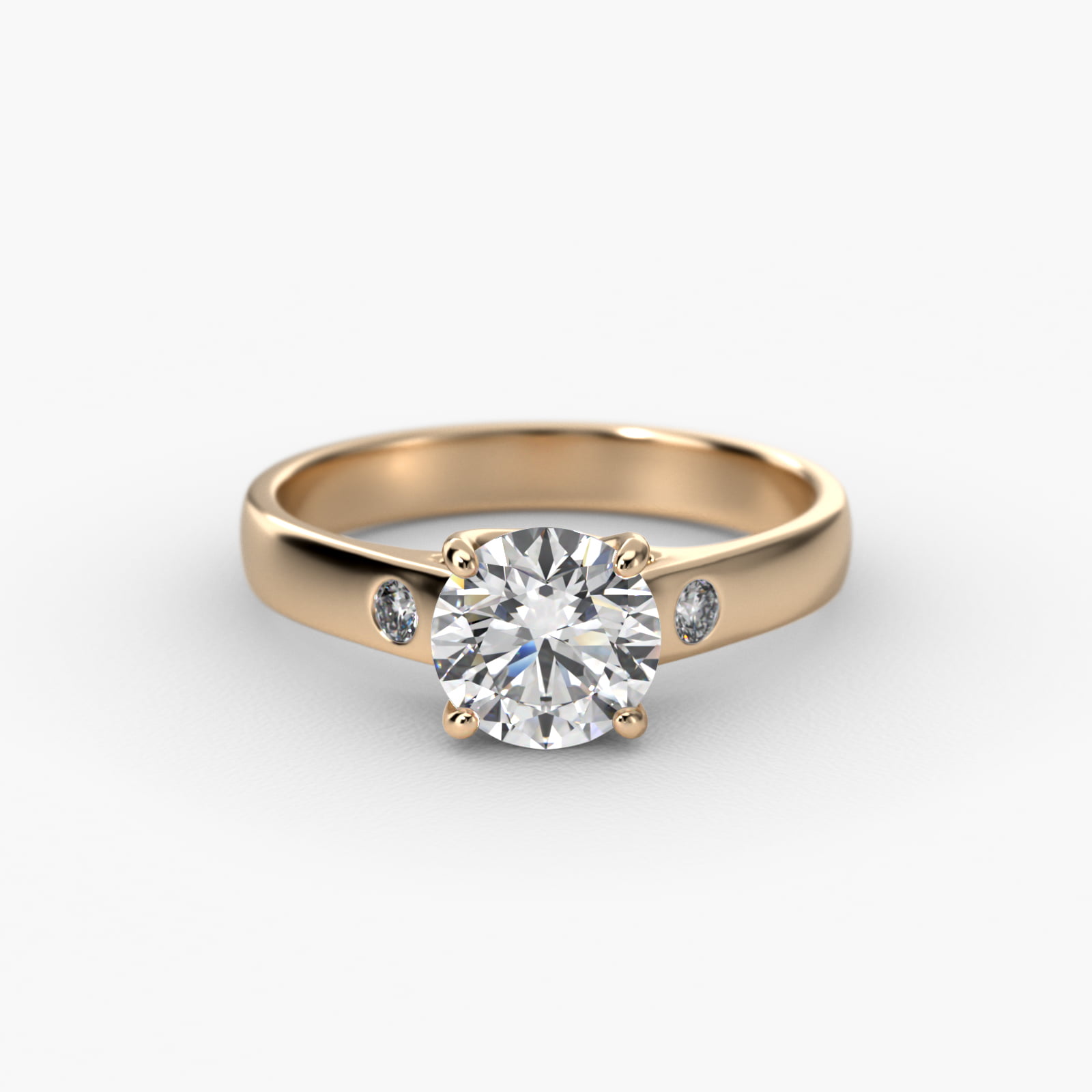 Cross Prong Solitaire Engagement Ring With Diamond Accent In 14K Yellow Gold